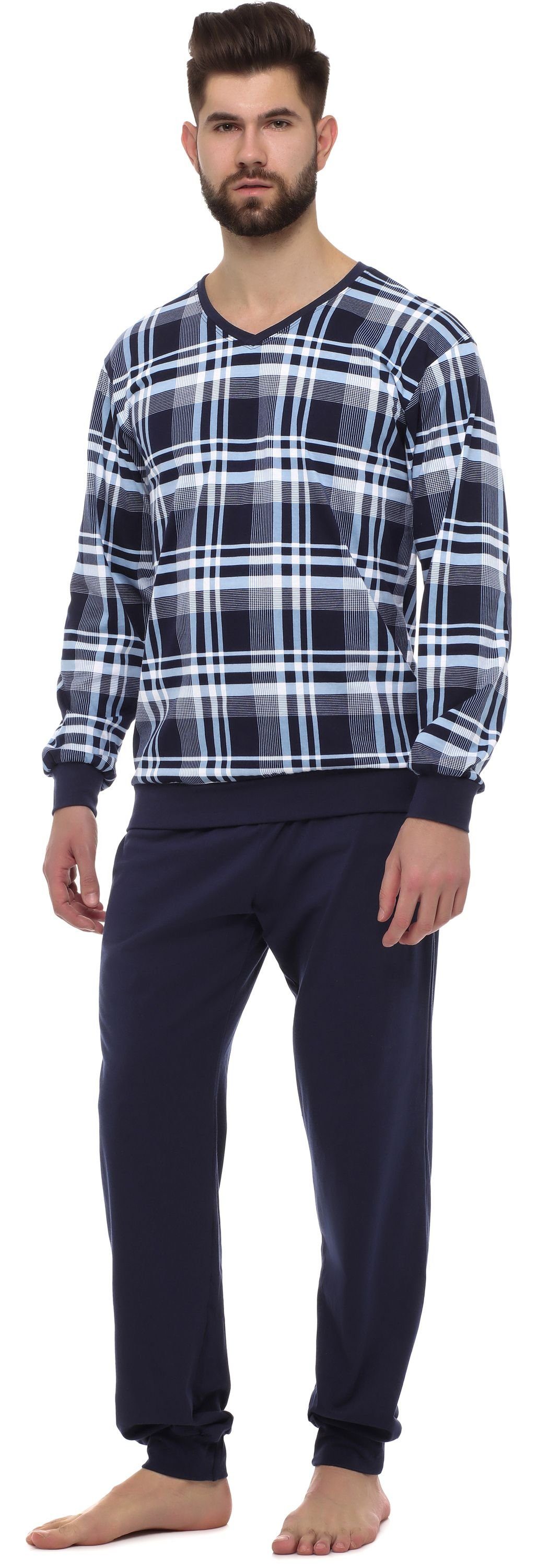 Timone Schlafanzug TI30-107 9555408 Herren Schlafanzug Lang Bündchen Baumwolle Set Marine mit Nightwear