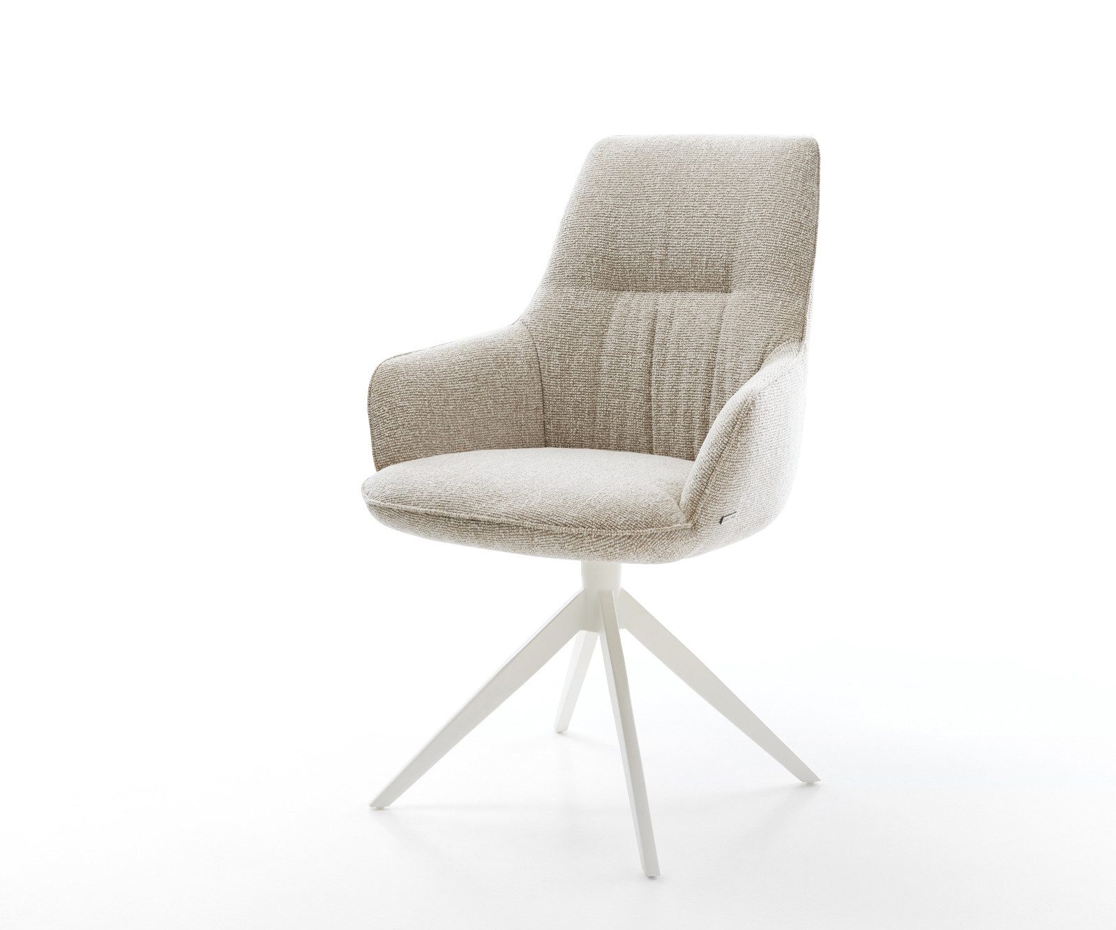 DELIFE Polsterstuhl Zelia-Flex, mit Armlehnen Kreuzgestell breit Weiß Webstoff Soft Beige 360° drehbar