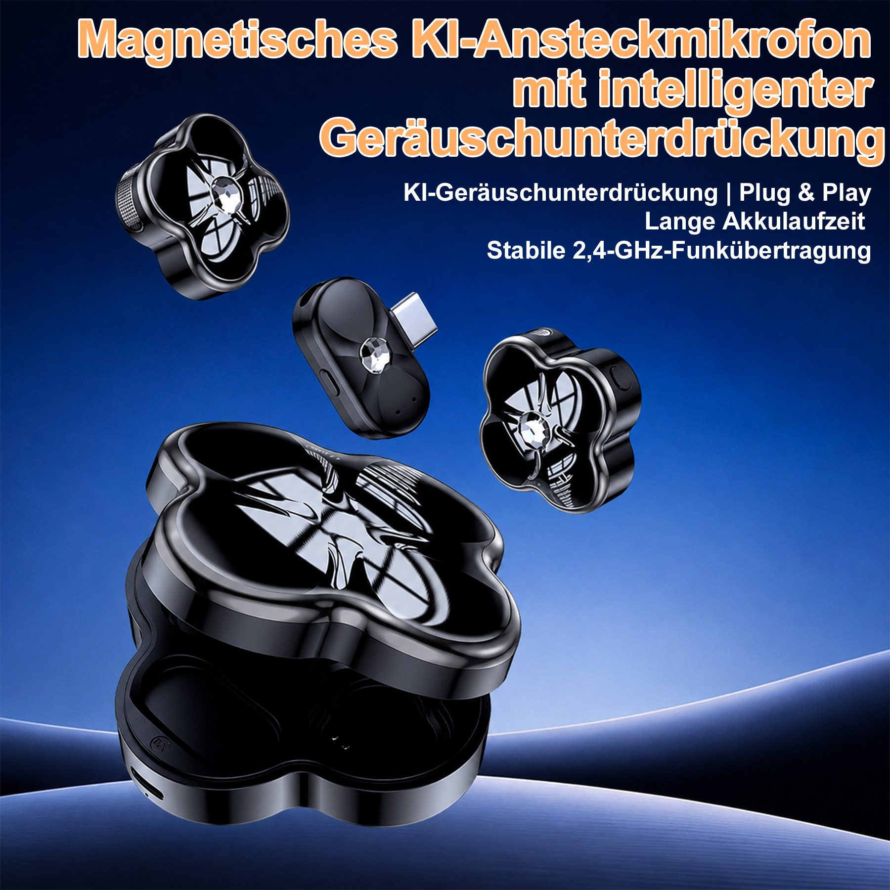 Senmudi Mikrofon Handy-Mikrofon Mini für iPhone Android & PC-Plug & Play Mini Mikrofon (mit Windschutz, Lavalier Mikrofon Wireless mit Batterieanzeige), Geräuschunterdrückung, ideal für YouTube, TikTok, Interview