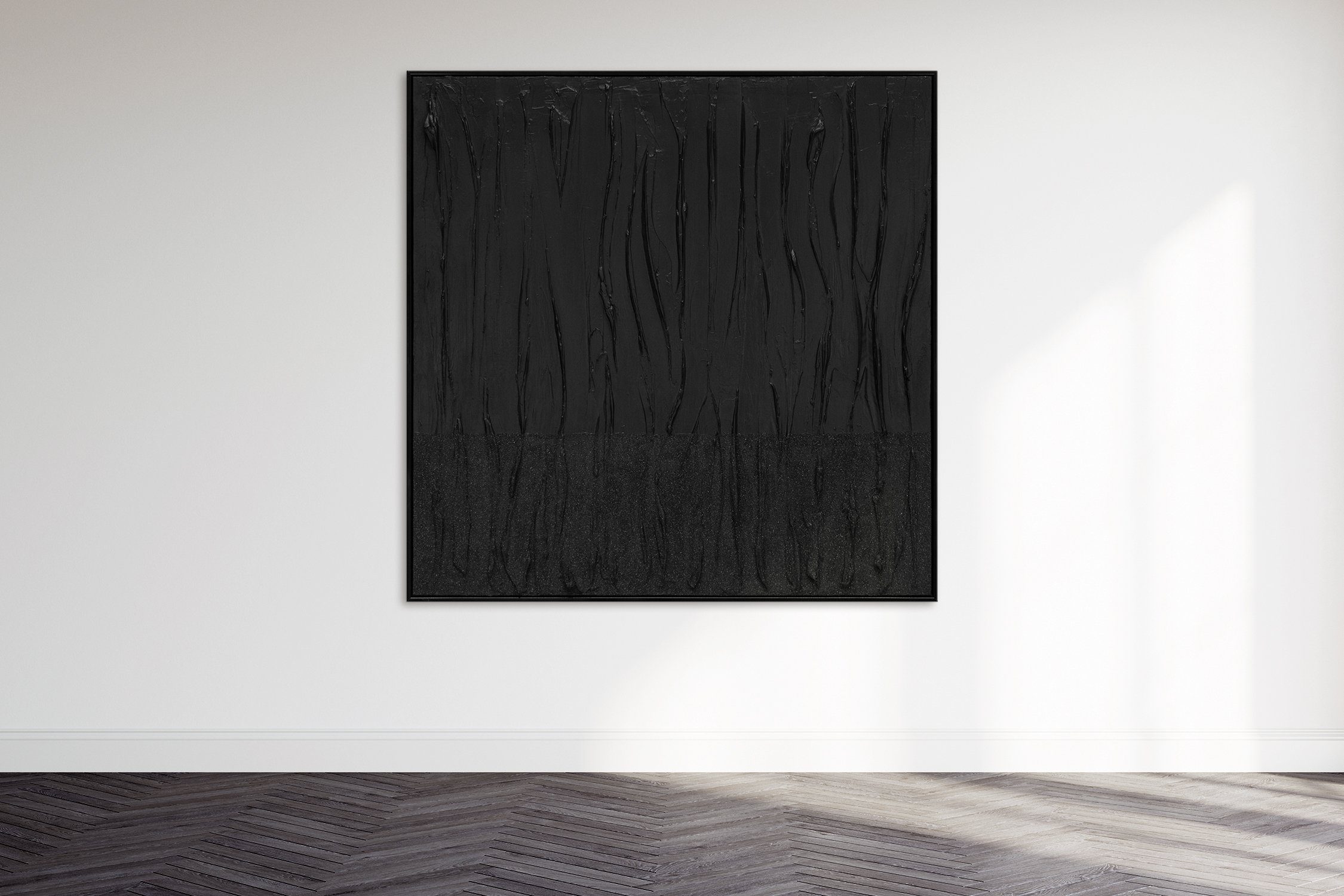 mit Rahmen Abstraktion, YS-Art Schwarzer Leinwand auf Samt, Bild Handgemalt Gemälde Abstraktes