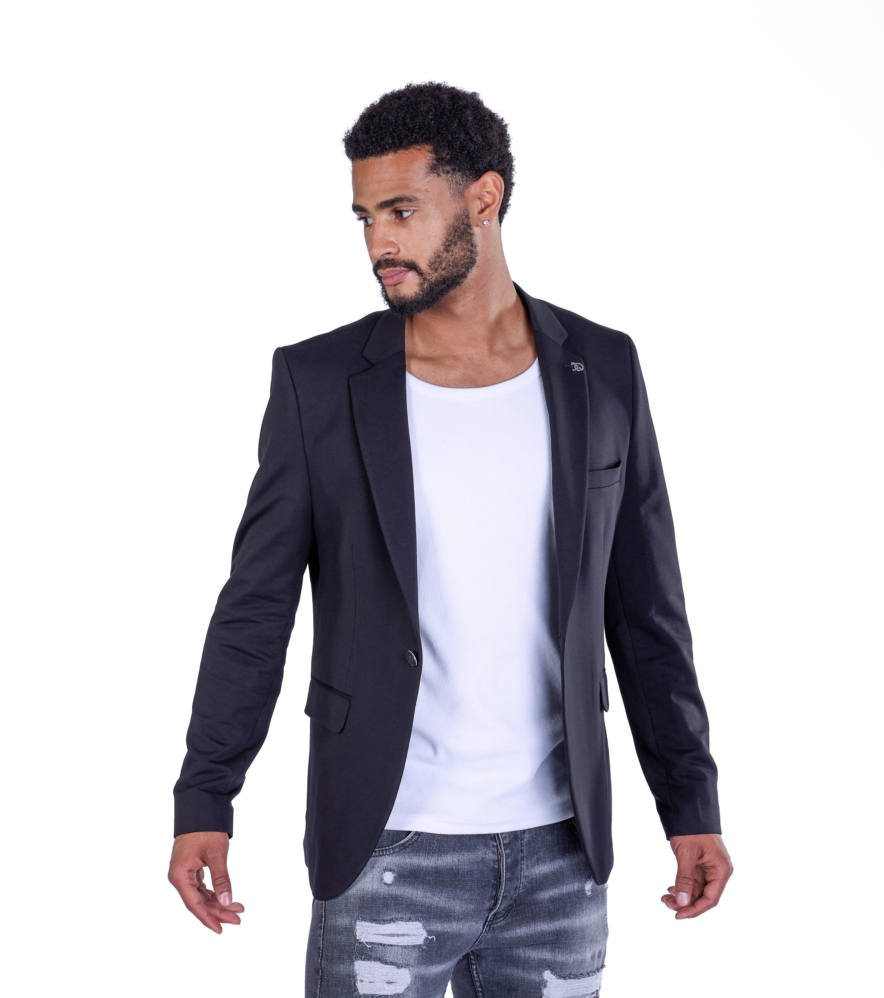 Denim Distriqt Sakko Designer Slim Fit Totenkopf Herren Sakko Schwarz 50