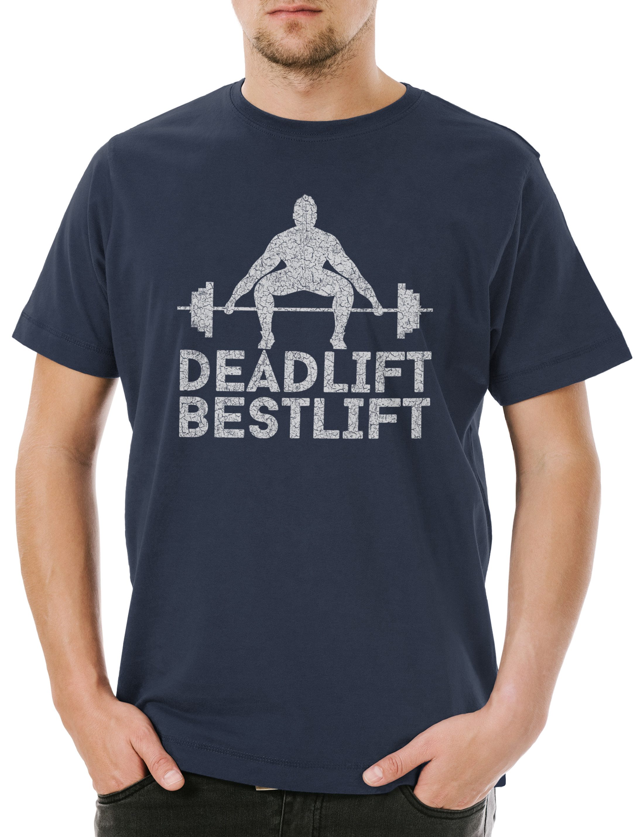 Print-Shirt Urban Backwoods Deadlift Bestlift Herren T-Shirt Navy Größe S