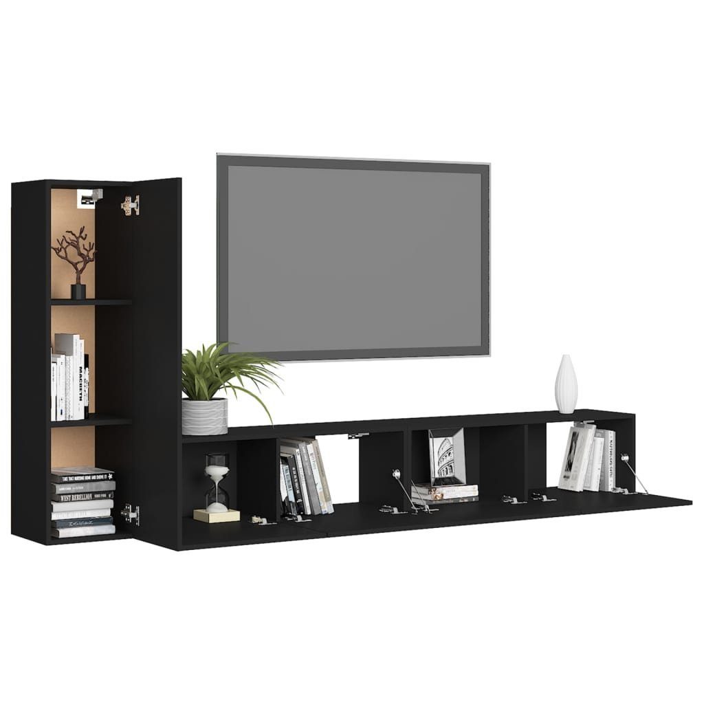 Schwarz TV-Schrank-Set furnicato 3-tlg. Holzwerkstoff TV-Schrank