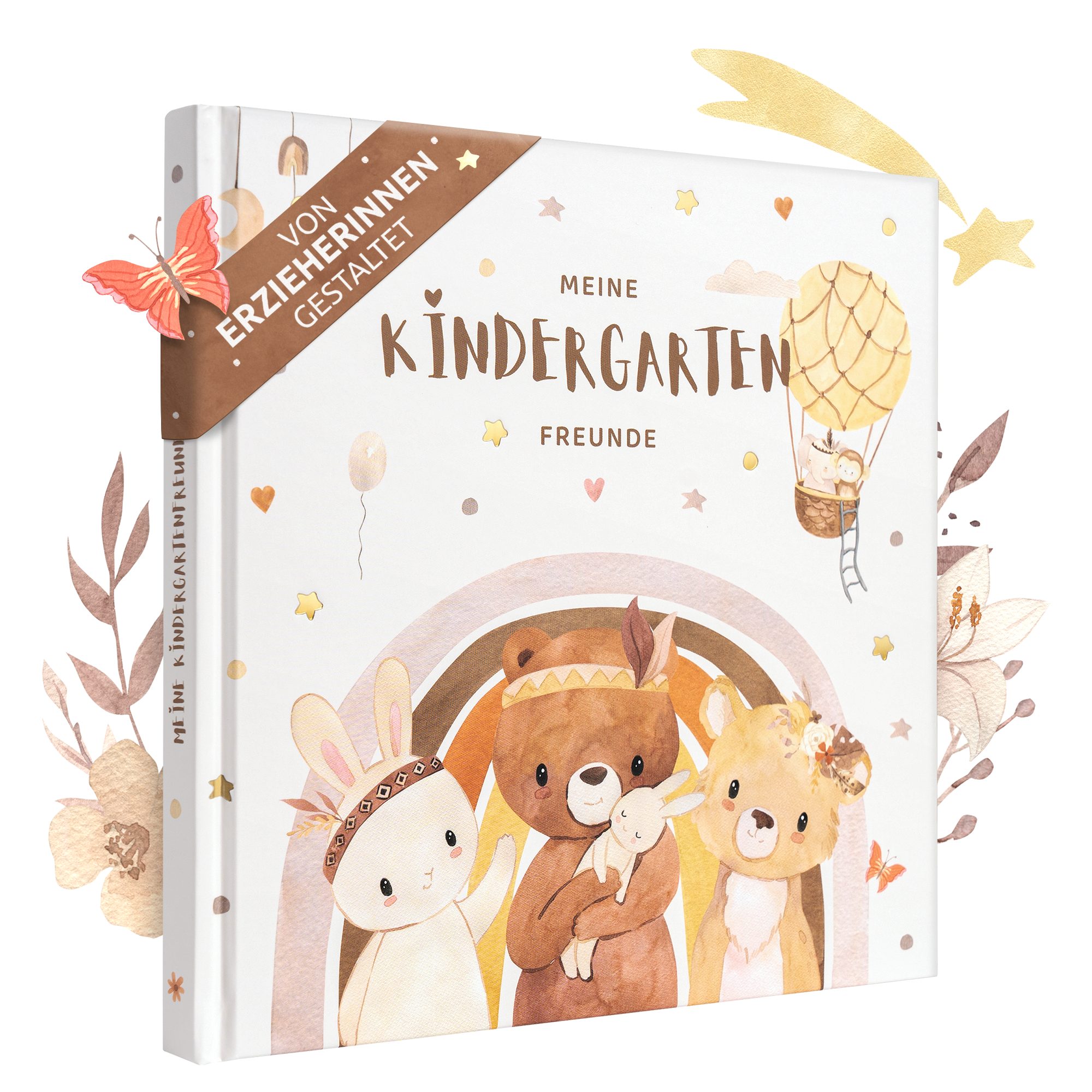 Eulentaler Freundebuch Kindergarten Tierwelt I Von Erzieherinnen gestaltet I, Handgemalte Tiere im Boho-Look I Kinderfreundliche Gestaltung