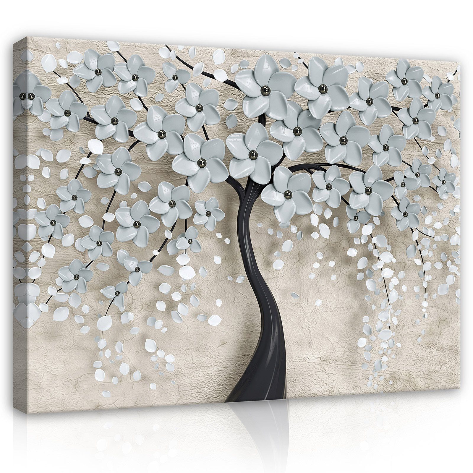 Wallarena Leinwandbild Blumen Magnolie Baum Modern Wandbild XXL Wandbilder Beige Leinwand Aufhängefertig Groß Bild Leinwandbilder für (Einteilig), Bilder Kunstdruck Canvas Schlafzimmer, Wohnzimmer Auf Schwarz Modern