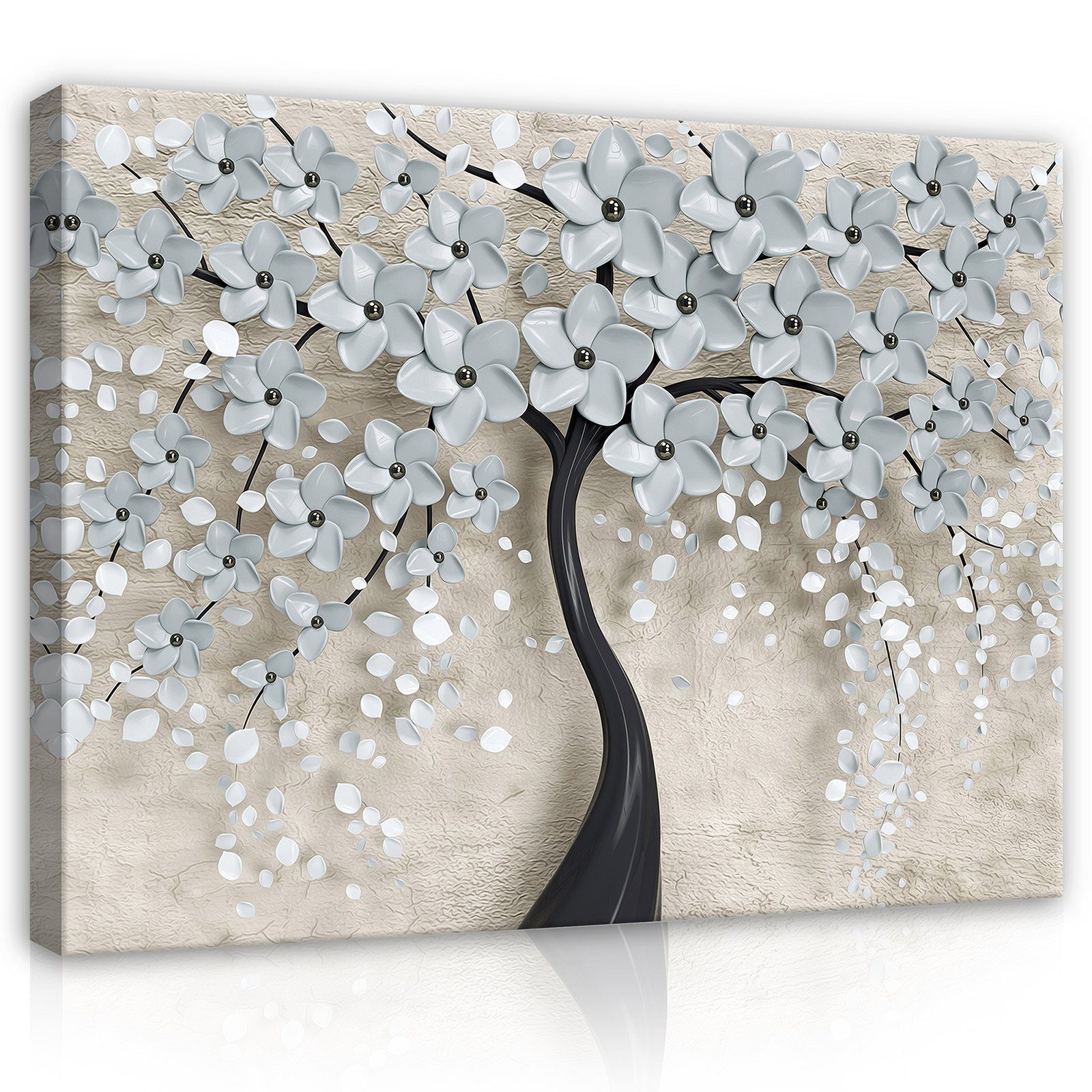 Wallarena Leinwandbild Baum Blumen - Beige - Modern - Wohnzimmer, Abstrakt, 60x40x2cm