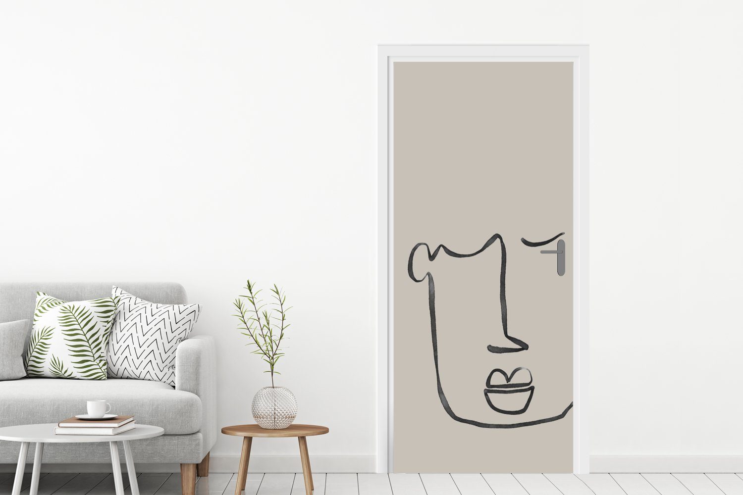 (1 MuchoWow St), 75x205 cm Strichzeichnung, Abstrakt Gesicht Matt, - Fototapete Türtapete - bedruckt, Tür, Türaufkleber, für