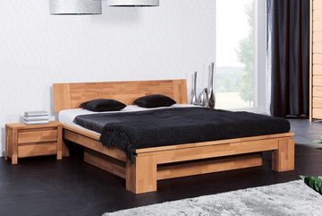 Natur24 Einzelbett Bett Tinci 2 in 80x210cm Kernbuche massiv mit Holzkopfteil