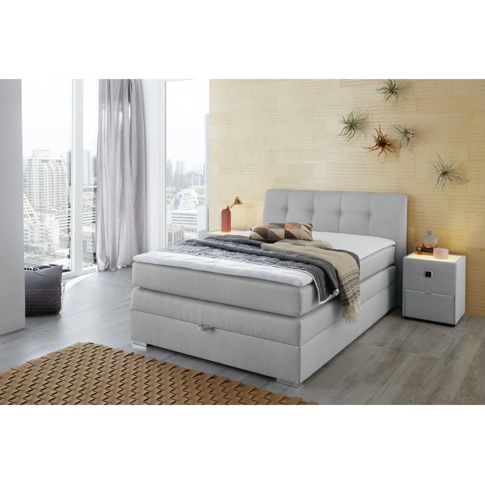 Jockenhöfer Gruppe Polsterbett Boxspringbett AMELIE Grau 140x200 cm Boxspringbett Polsterbett Bett Jugendbett Einzelbett Webstoff