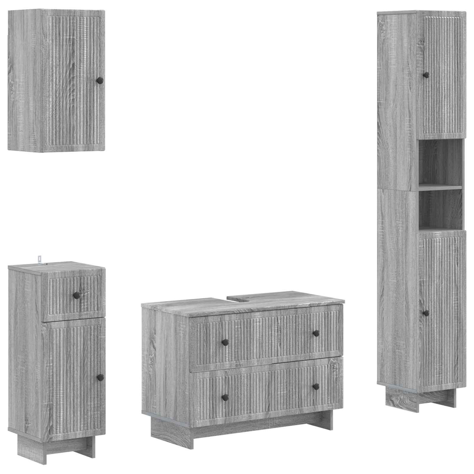 vidaXL Gartenlounge-Set 4-teiliges Badezimmer-Schrank-Set EDE Sonoma-Grau Holzwerkstoff