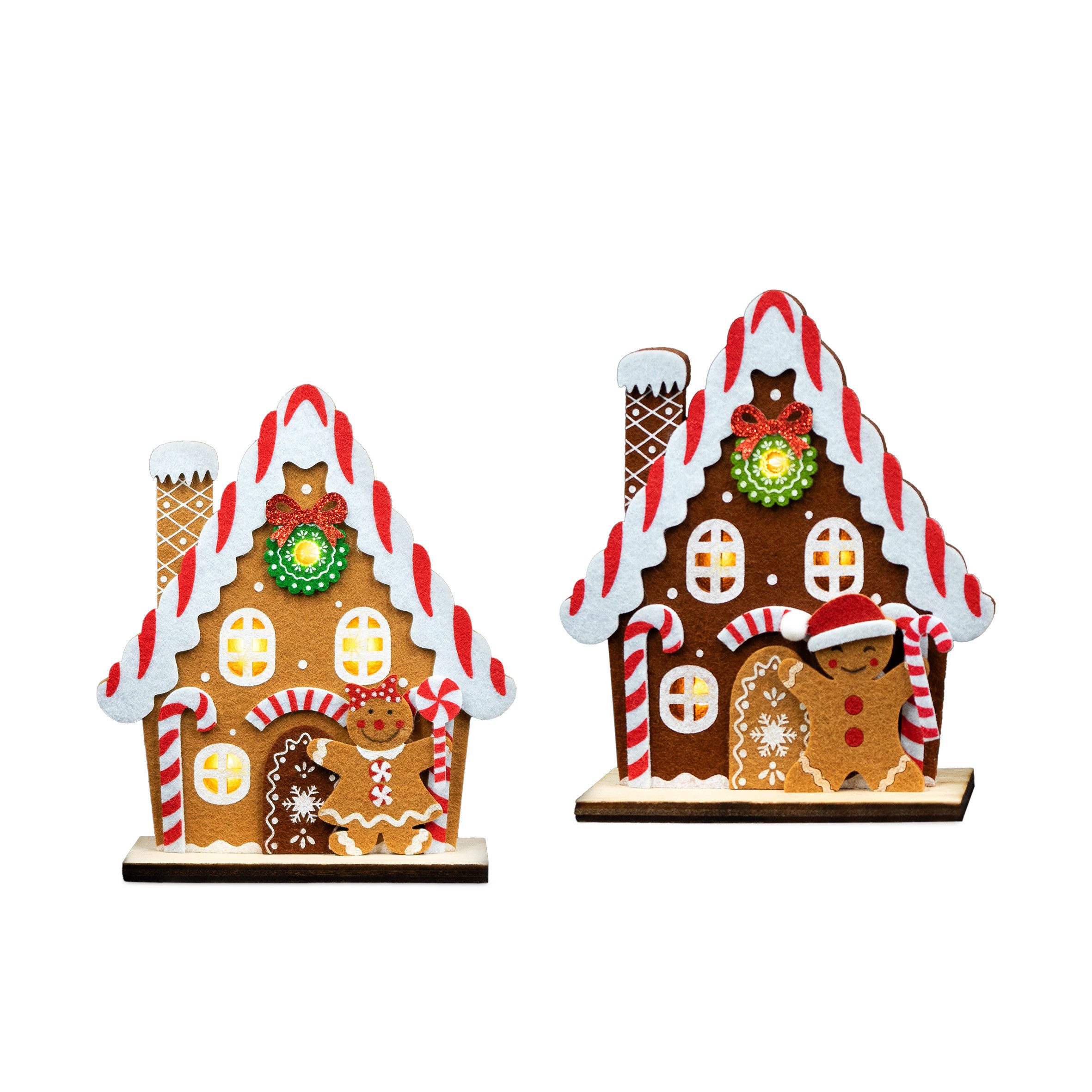 Spetebo LED Dekoobjekt LED Filz Lebkuchenhaus 2er Set - 17 x 13 cm, AN / AU günstig online kaufen