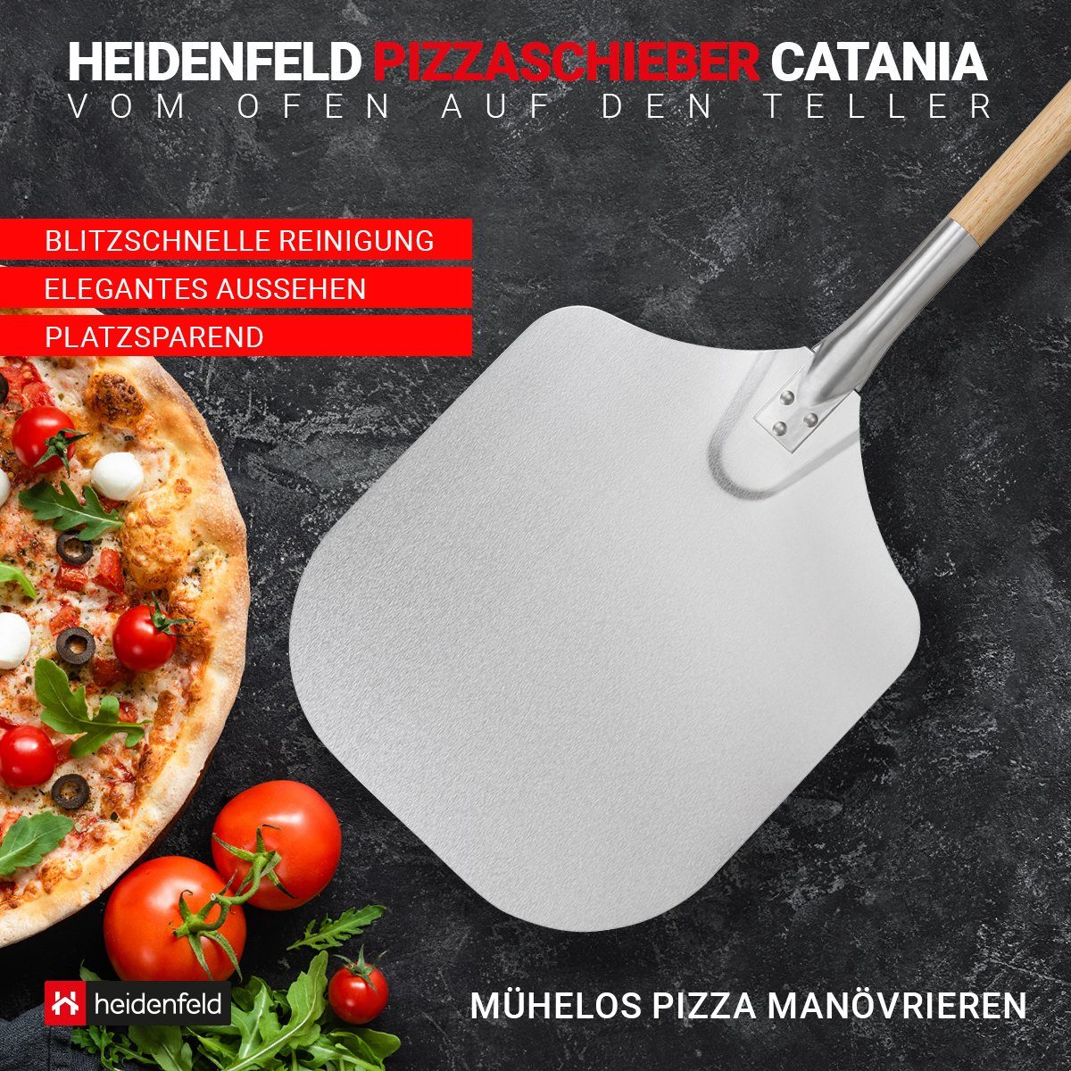 Heidenfeld Pizzaschieber Alu Pizzawender Catania - Forno, Pizza Ofen Back Zubehör - Pizzaschaufel