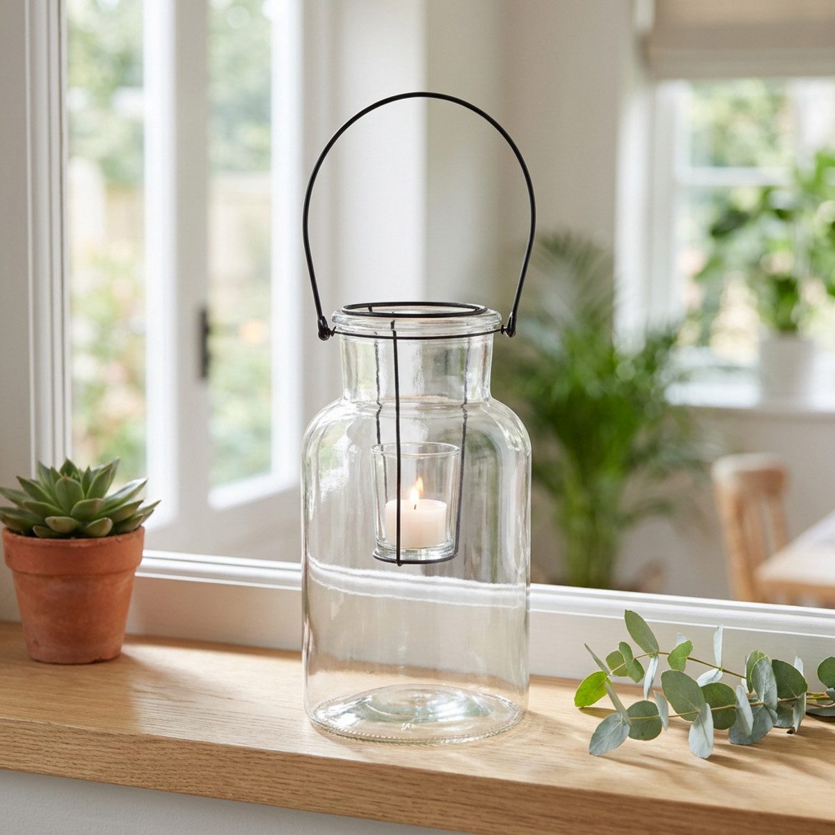 Florists Products Windlicht Flaschen Deko Windlicht Glas Metall Ø13cm Schwarz Modern – Bild 2 von 5
