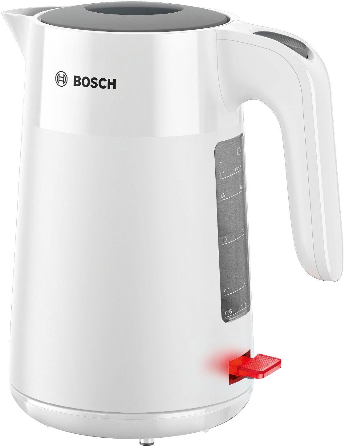 BOSCH Wasserkocher MyMoment TWK2M161, Abschaltautomatik, Überhitzungschutz, Tassenanzeige, 1,7 l, 2400 W, Stiftung Warentest Testsieger (2,2) Ausgabe 03/2025, weiß matt
