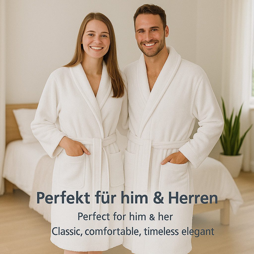 Betz Bademantel Saunamantel mit Kapuze für Herren und Damen FULDA, Wadenlang, 100% Baumwolle, Kapuze, Gürtel
