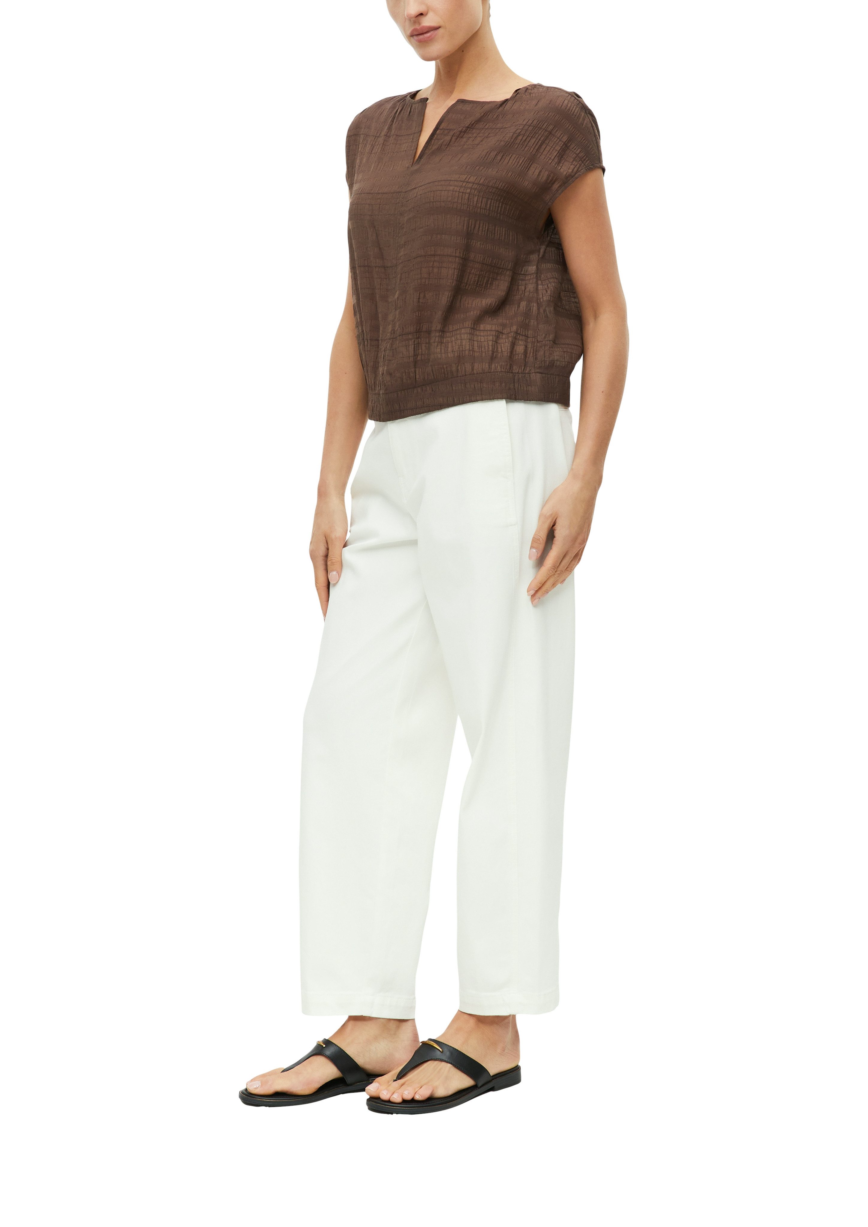 s.Oliver BLACK LABEL Kurzarmbluse Sommerbluse - kurz und mit feiner Struktur