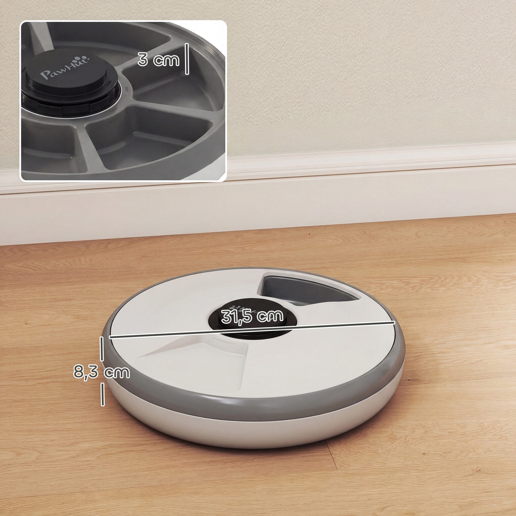 Novzep Futterautomat Futterautomat, automatischer kabelloser Futterspender mit Timer, bis zu 6 Mahlzeiten, LED-Display, Kühlakku