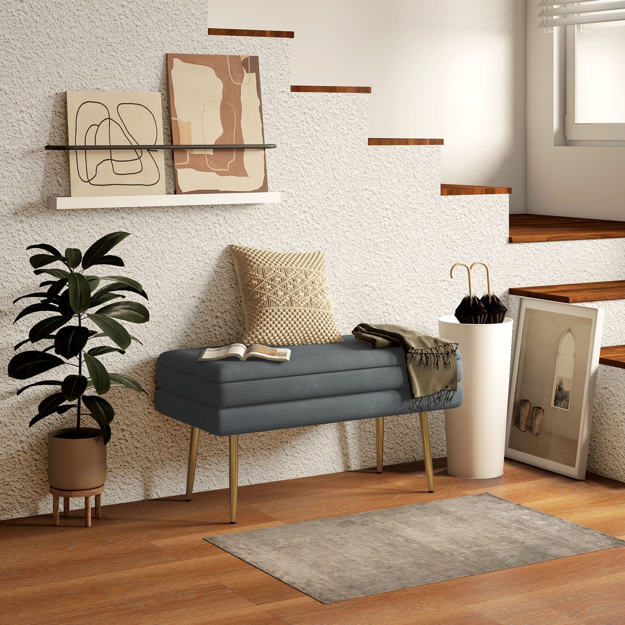 HOMCOM Sitzbank Polsterbank mit Stauraum, Samtoptik, Bettbank mit Stahlbein günstig online kaufen