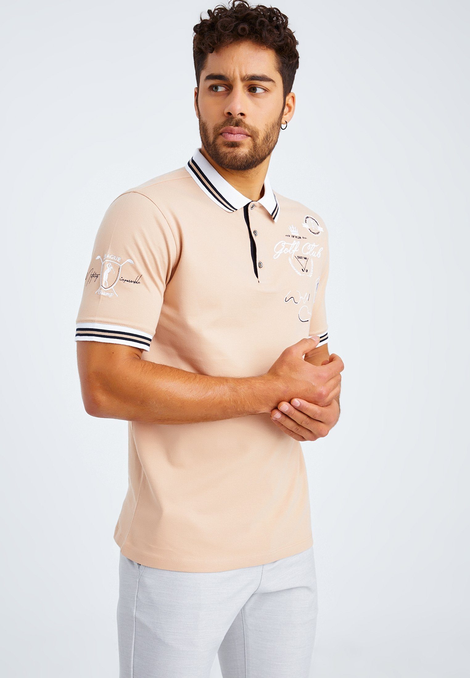 T-Shirt T-Shirt Herren LN-55600 Polo beige Nelson Leif