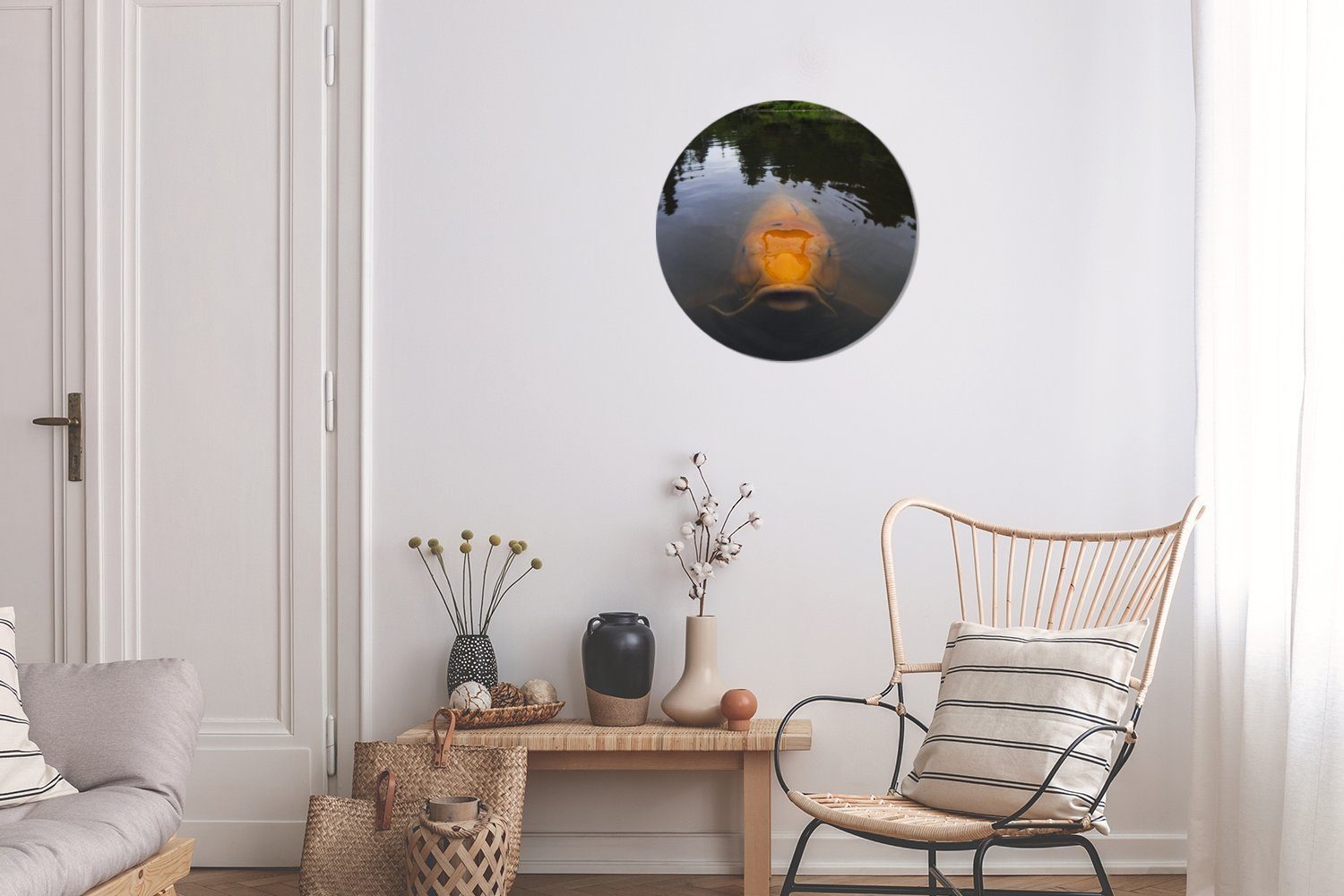 Gemälde Rundes im MuchoWow Koi-Karpfen Wandbild, St), Wasser, Wohnzimmer, 30x30 Kreis Wanddekoration Forex, riesiger Ein (1 cm
