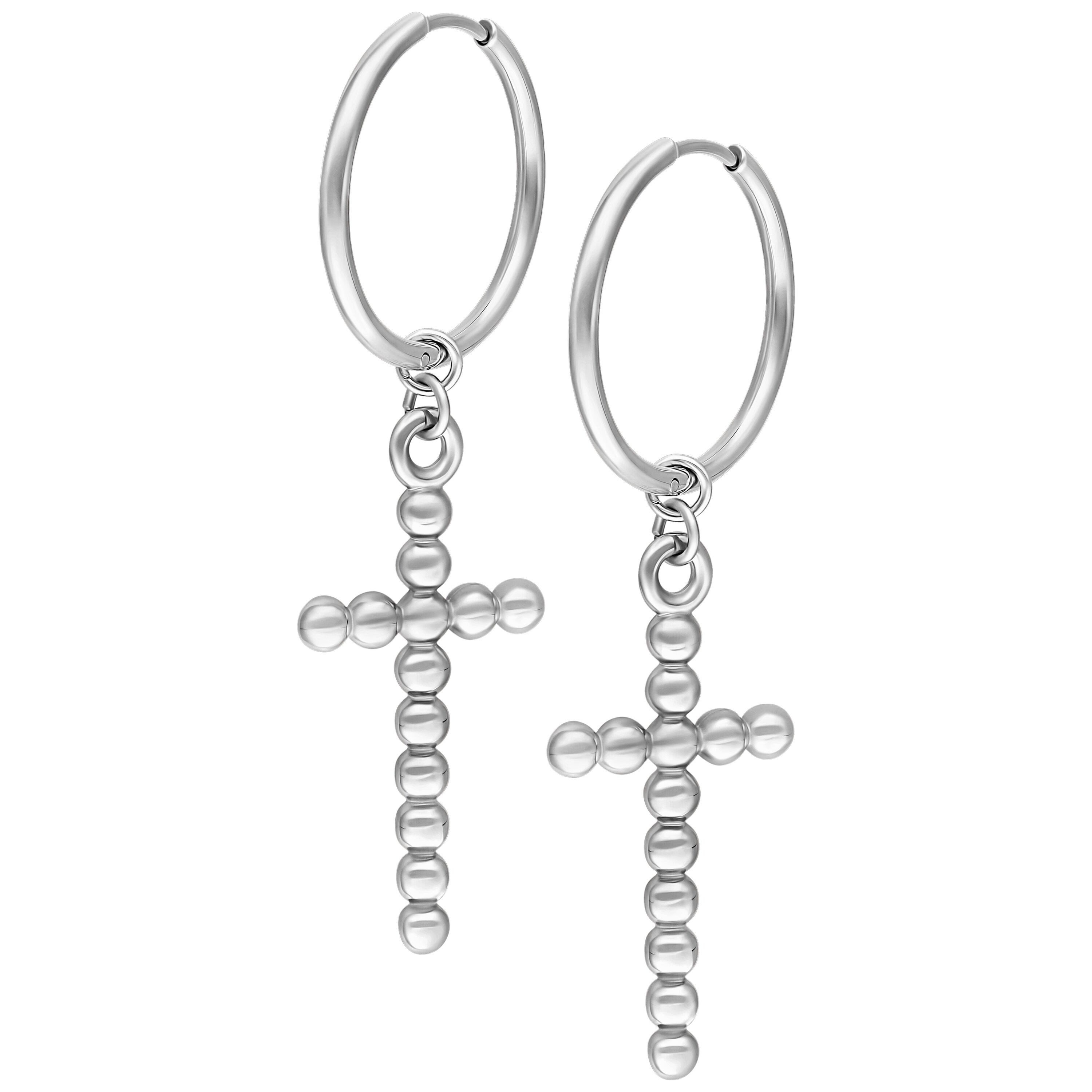 Wildcat Paar Creolen Bubble Cross Hoops Pairs für Ohr, 1 Stück, Chirurgenstahl 316L - wasserfest, hautverträglich, Silber