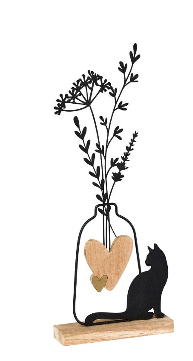 formano Dekofigur Vase + Katze sitzend - Holz + schwarzes Metall - 36 cm (1 St), Schöne Geschenk-Idee! passend zu jedem Anlass!