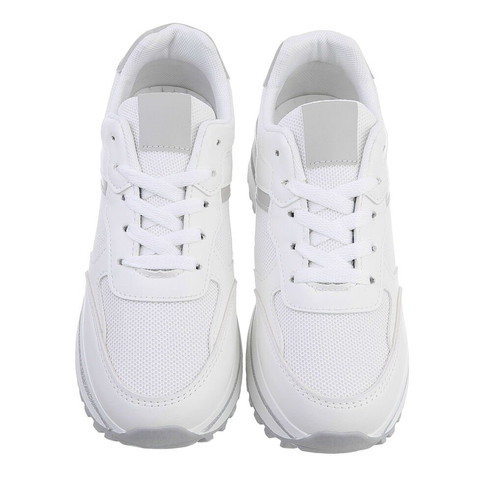 Flach Sneaker Sneakers Damen Low-Top Weiß in Ital-Design Freizeit Low