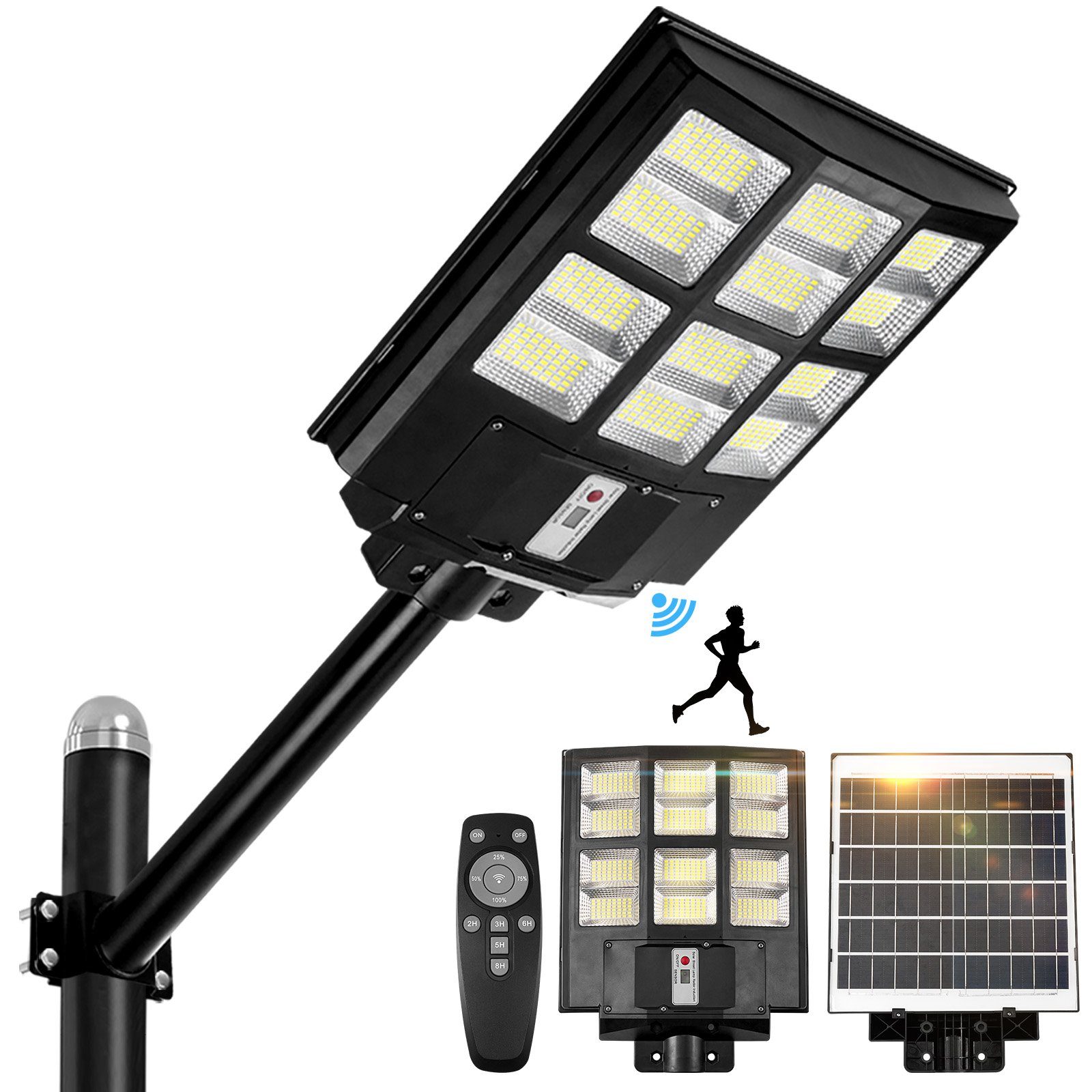 Sunicol LED Flutlichtstrahler Solarbetriebenes wasserdicht,mit IP65 mit Außenparkplätze, Tageslichtweiß, Sicherheitsflutlicht, Kleine 6500K, für Fernsteuerung,Timer, Bewegungssensor Größe