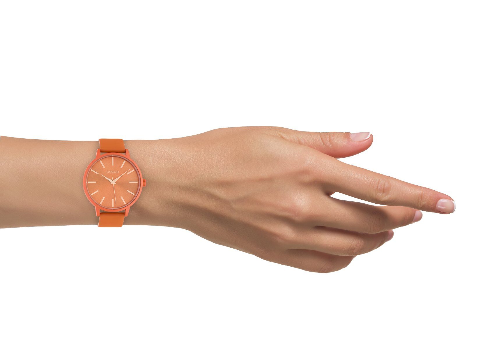 OOZOO Quarzuhr Damenuhr C10614 Armbanduhr Orangefarben Lederband 42 mm günstig online kaufen