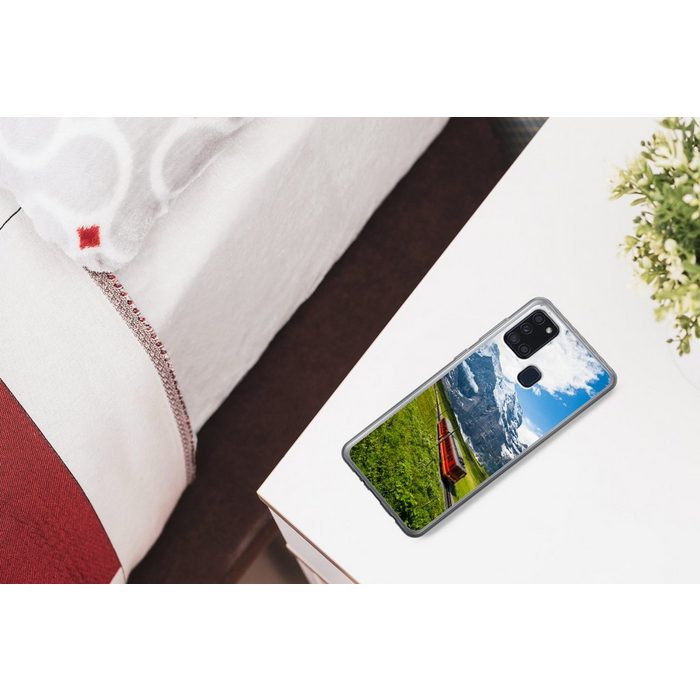 MuchoWow Handyhülle Alpen - Zug - Rot Handyhülle Samsung Galaxy A21s Smartphone-Bumper Print Handy AR12337