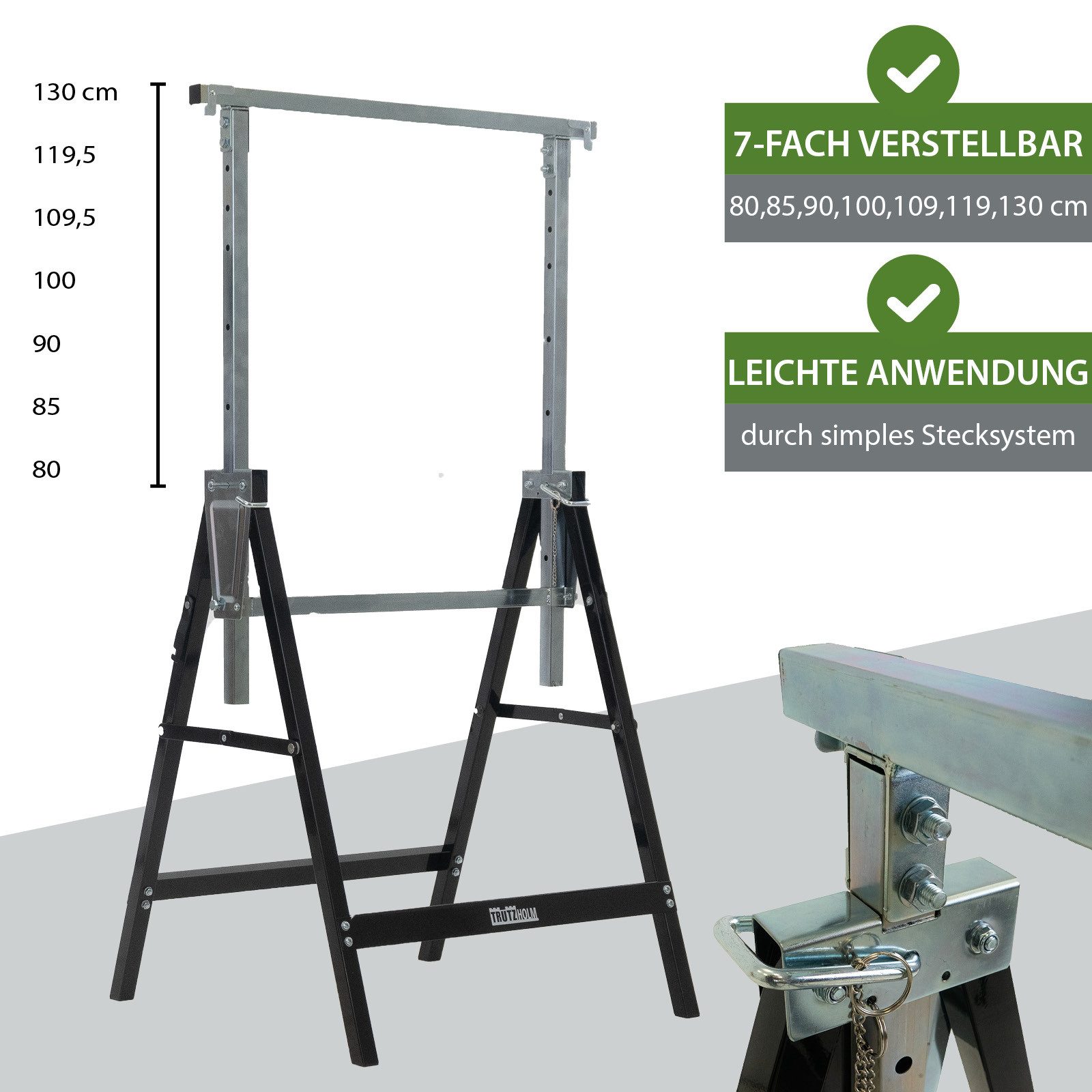 TRUTZHOLM Klappbock 2x Gerüstbock Unterstellbock Klappbock Gerüst Stützbock 400 kg, (Set), 7-fach höhenverstellbar