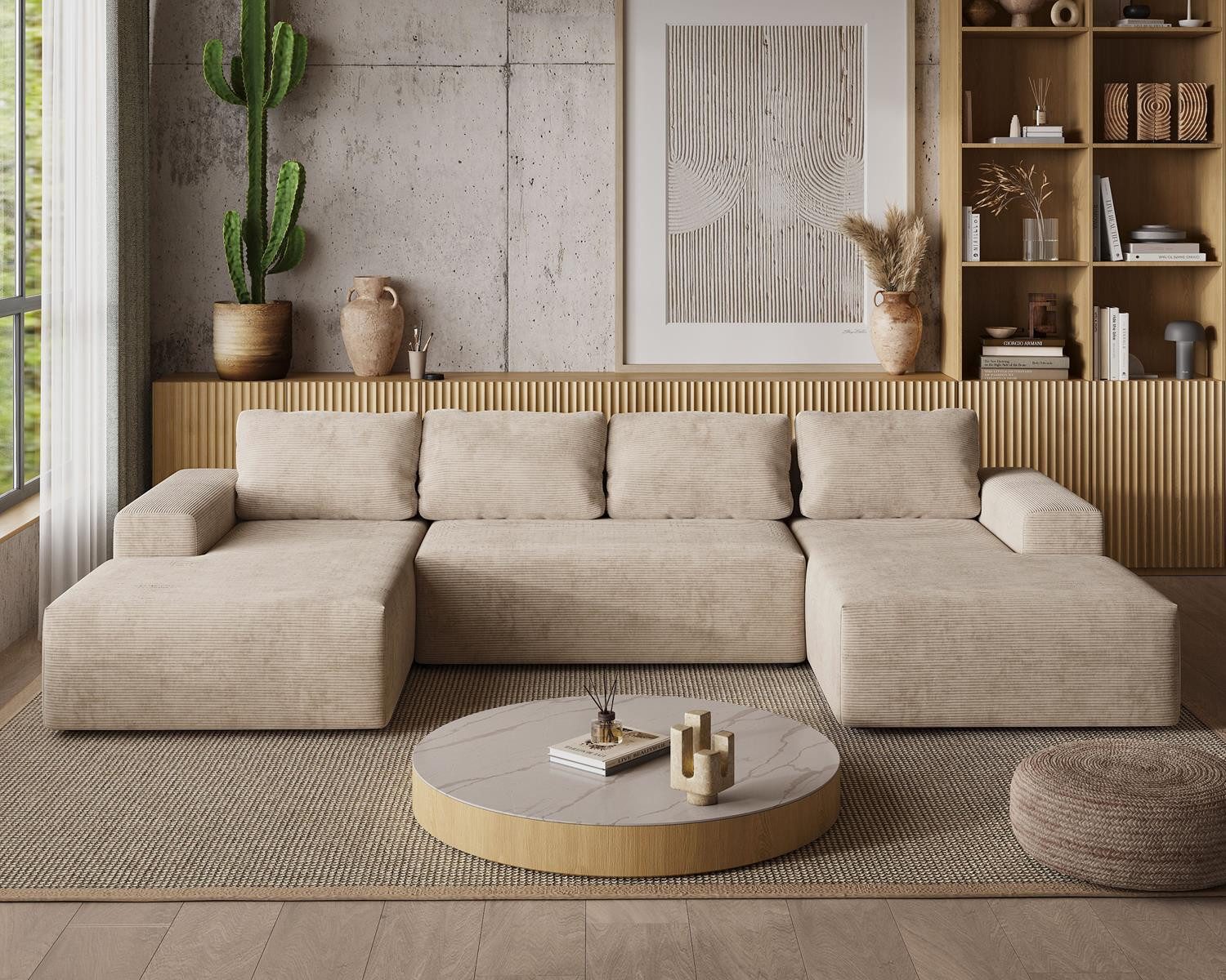 Compleo Ecksofa U-form, Stil: Modern und Japandi. Breite: 360 cm, Eckcouch bequem und stilvoll