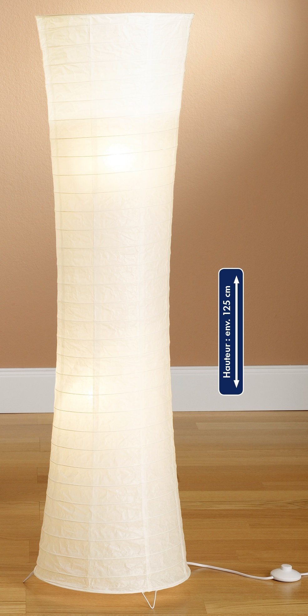 TRANGO E14 weißem Stehleuchte Stehlampe Höhe: Wohnraumlampe, inkl. Reispapierlampe Lampenschirm 2x Design LED LED Leuchtmittel, Reispapier 125cm, Form: *HANDMADE* *SWISS* 1229L LED Rund, Stehlampe, mit Standlampe
