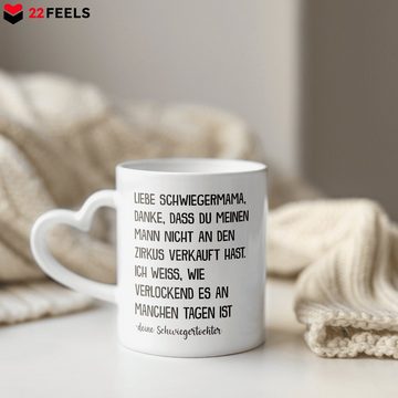 22Feels Tasse Schwiegermama Geschenk von Schwiegertochter Schwiegermutter Hochzeit, Keramik, Made In Germany, Spülmaschinenfest, Herzhenkel