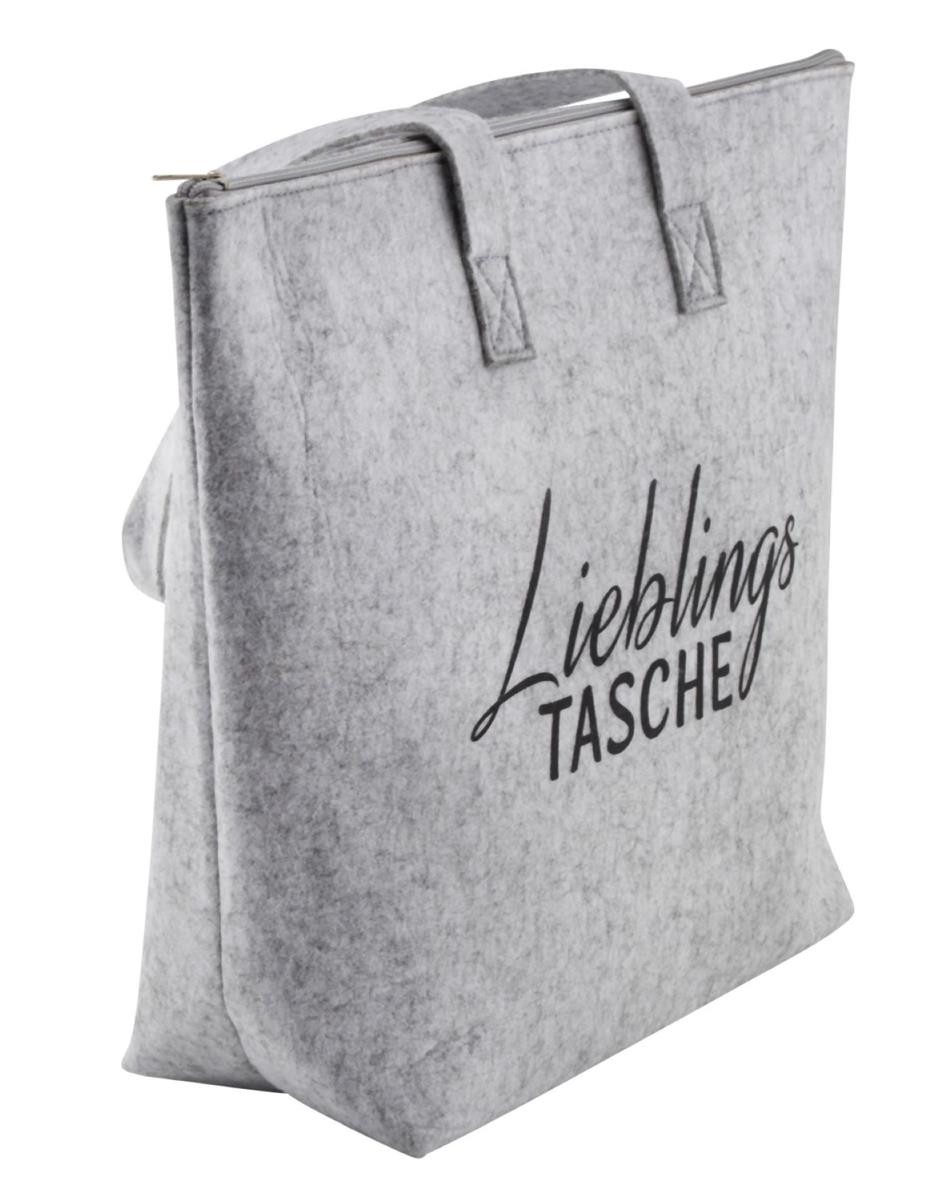 Geschenkestadl Henkeltasche Filztaschen 2er Set grau Lieblingstasche mit Reißverschluss (Spar-Set, 2-tlg., 2er Set), schöner Schriftzug – Bild 4 von 5