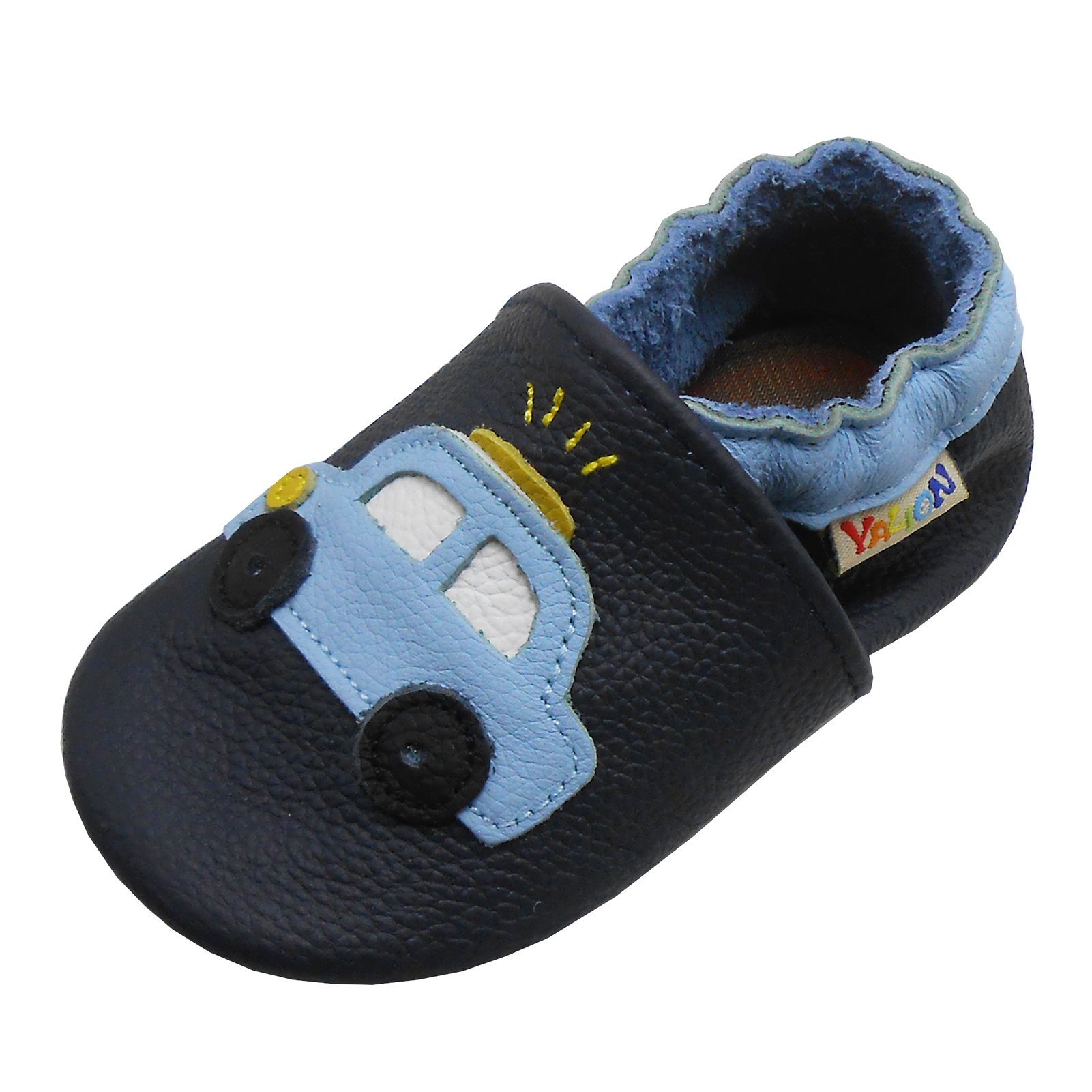 Yalion Yalion Baby Leder Lauflernschuhe Weiche Lederpuschen Auto Dunkelblau Krabbelschuh elastisch