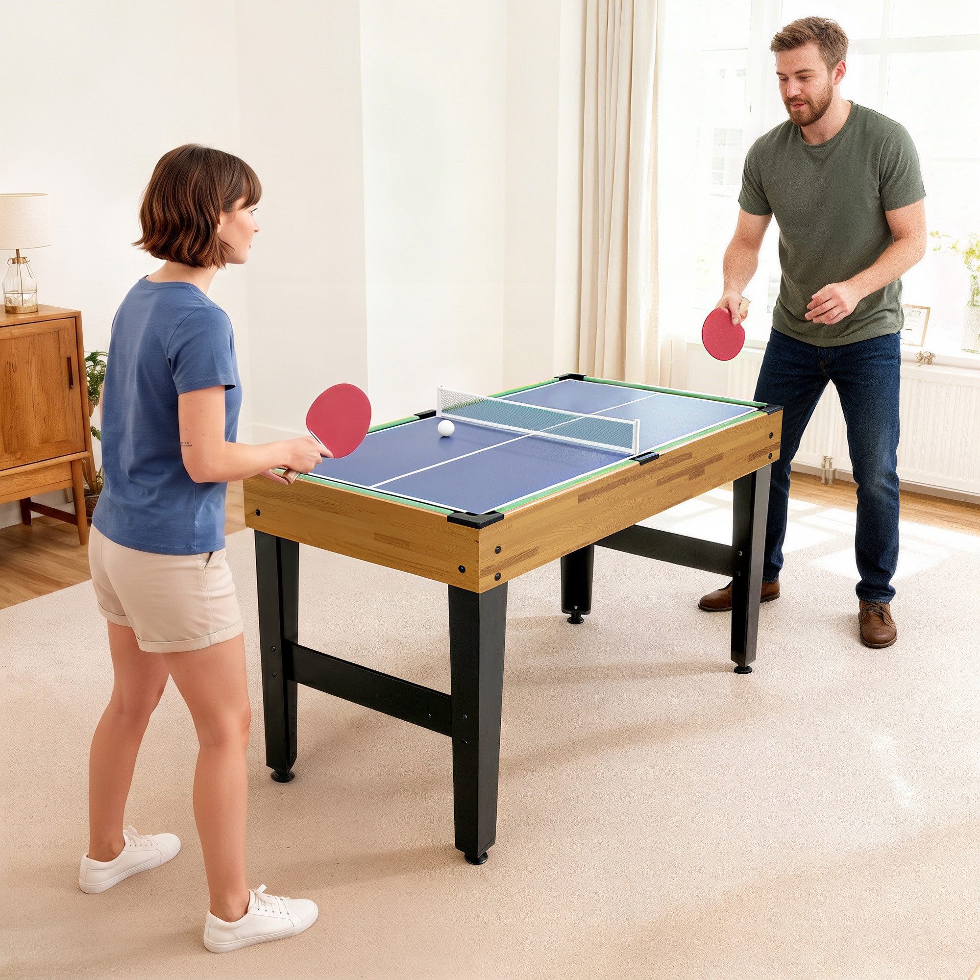 SPORTNOW Spieltisch Tischtennis Billardtisch für Spielzimmer Partys, (Multifunktionstisch, 13-tlg), mit Zubehör, Walnuss