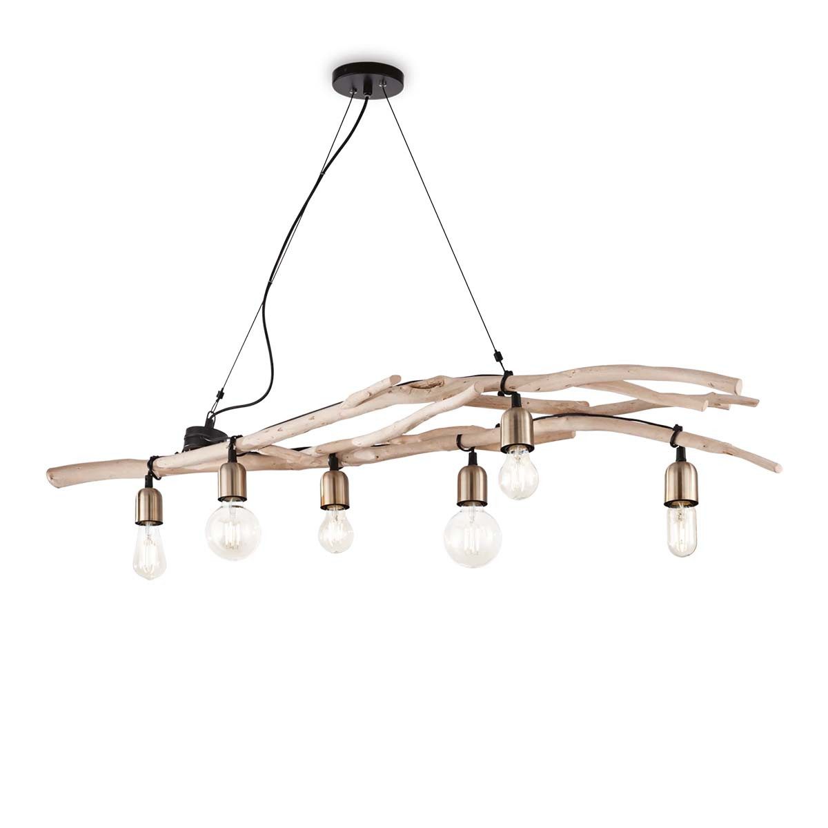 Ideal Lux Hängeleuchten Driftwood SP6 Holz-Pendelleuchte 6-flammig, 140 cm, E27 dimmbar, LED wechselbar, Hängeleuchte