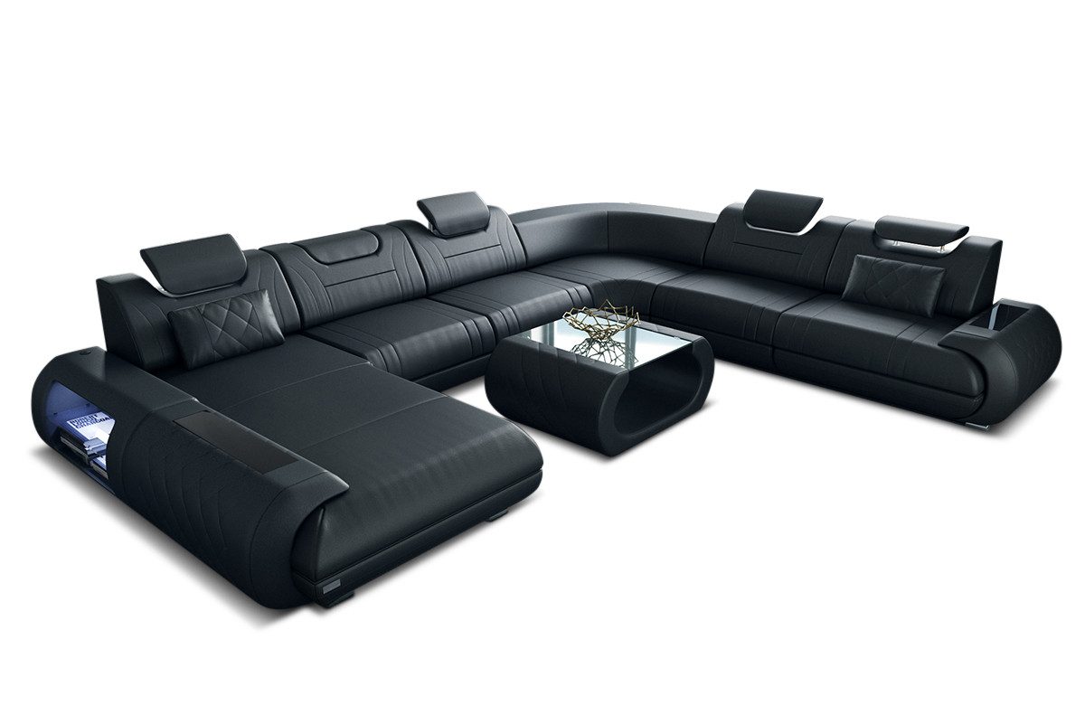Sofa Dreams Wohnlandschaft Sofa Ledercouch Leder Rimini XXL U Form Ledersofa, Couch, mit LED, wahlweise mit Bettfunktion als Schlafsofa, Designersofa