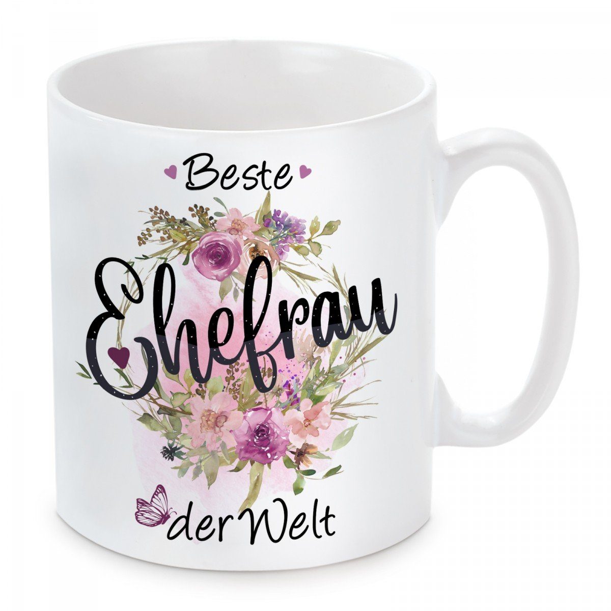 Herzbotschaft Tasse Kaffeebecher mit Motiv Beste Ehefrau der Welt, Keramik, Kaffeetasse spülmaschinenfest und mikrowellengeeignet