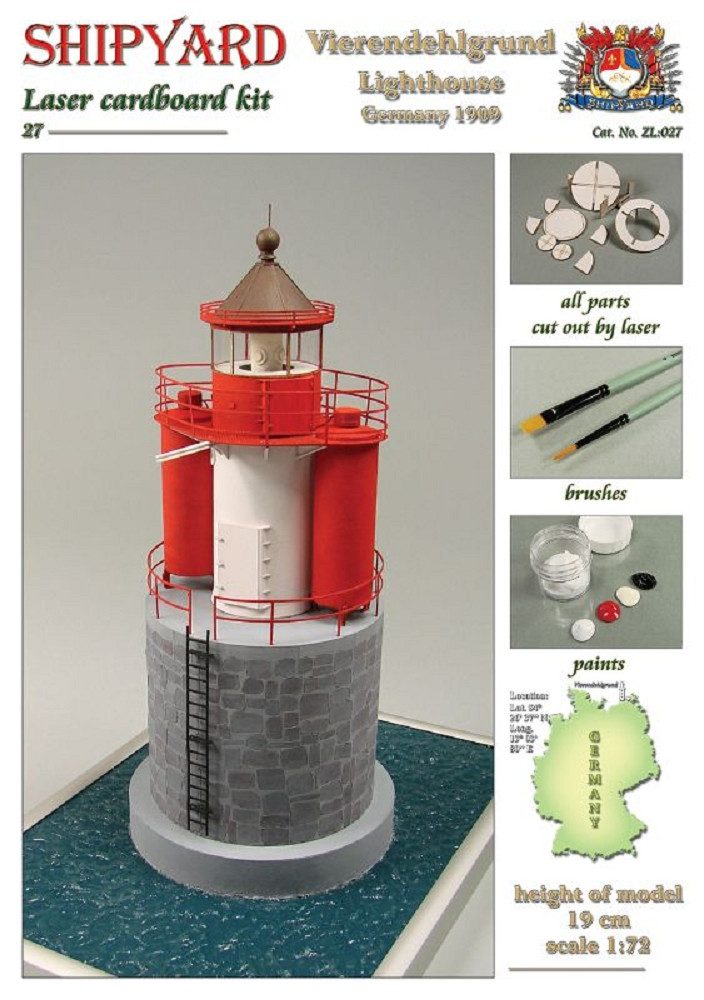 Krick Modellbausatz Shipyard Leuchtturm Vierendehlgrund Lighthouse Germany 1909 1:72 Laser