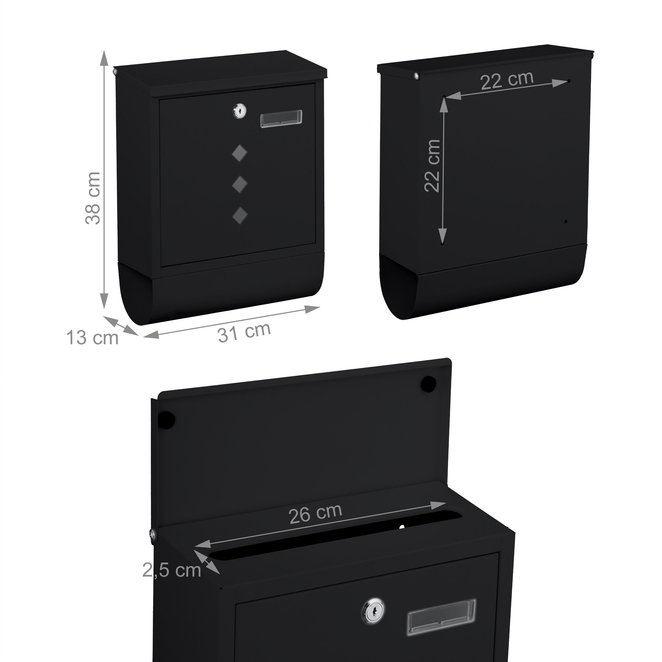 relaxdays Briefkasten mit Zeitungsfach (1-St), schwarz – Bild 4 von 5