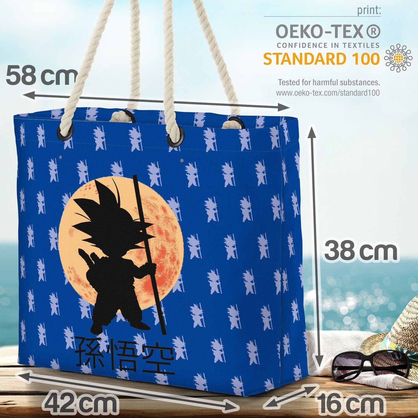 Vegeta Son Roshi Strandtasche Mond Dragon Ball blau Saiyajin Goku Shopper VOID (1-tlg), Moon