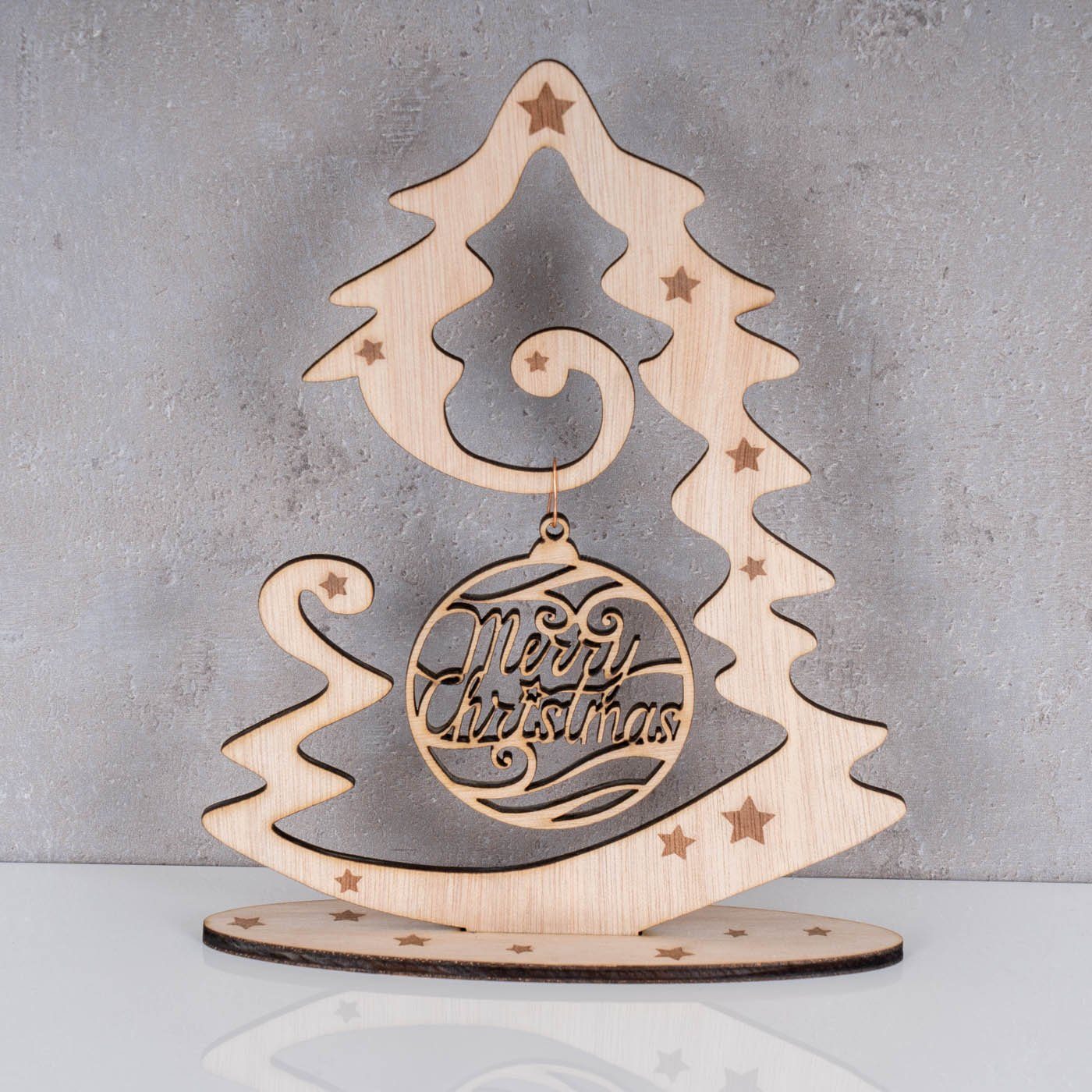 Levandeo® Weihnachtsfigur, Deko Weihnachtsbaum Birkenholz Merry Christmas W günstig online kaufen
