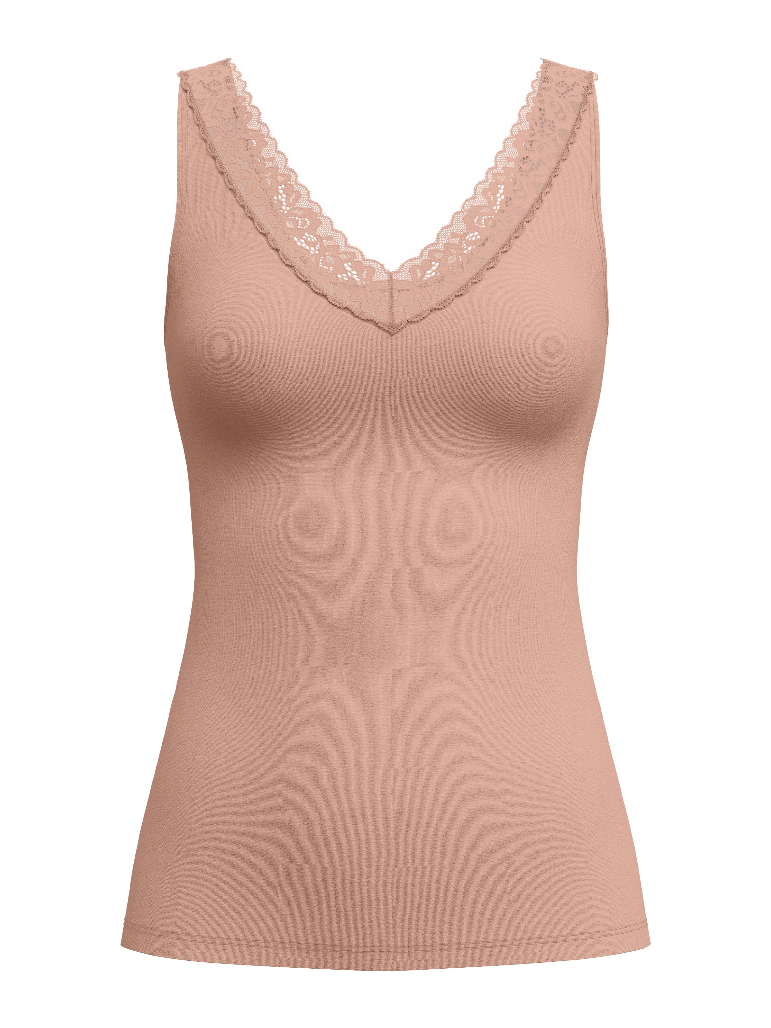 CALIDA Tanktop Natural Comfort Lace elastisch, V-Ausschnitt, weiche Spitze, breite Träger