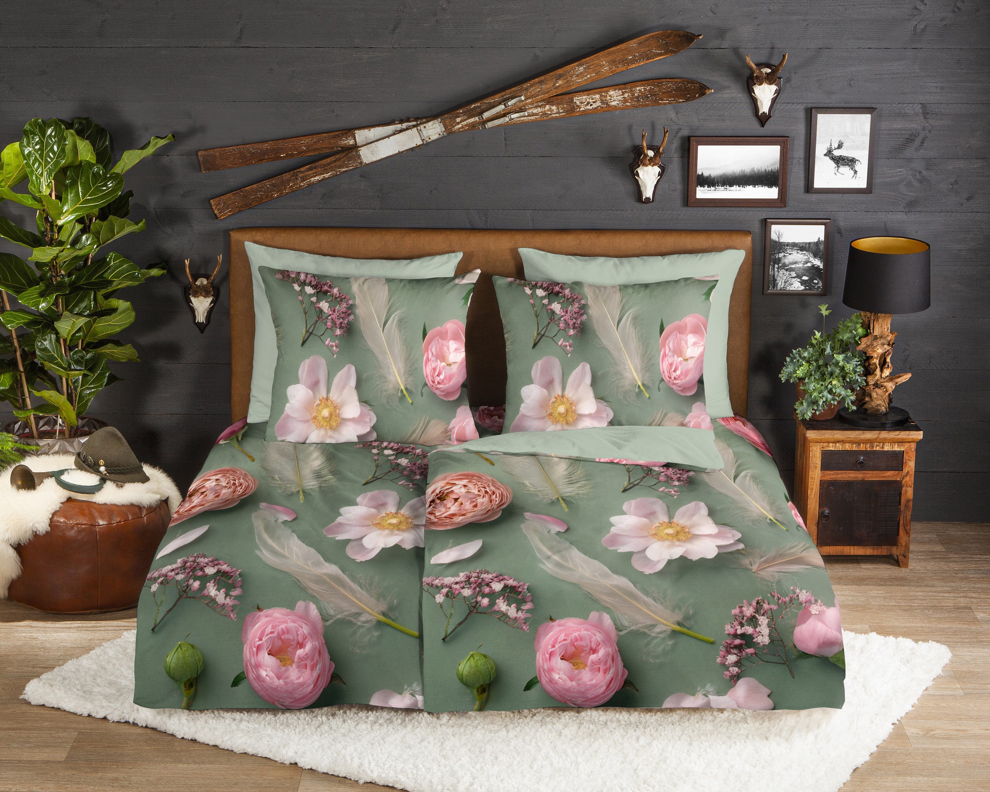 good morning Wendebettwäsche Senzi, Biber, Flanell, 2 teilig, Flanell, Biber, Winter, Warm, Reißverschluss, Wendeoptik, Blume