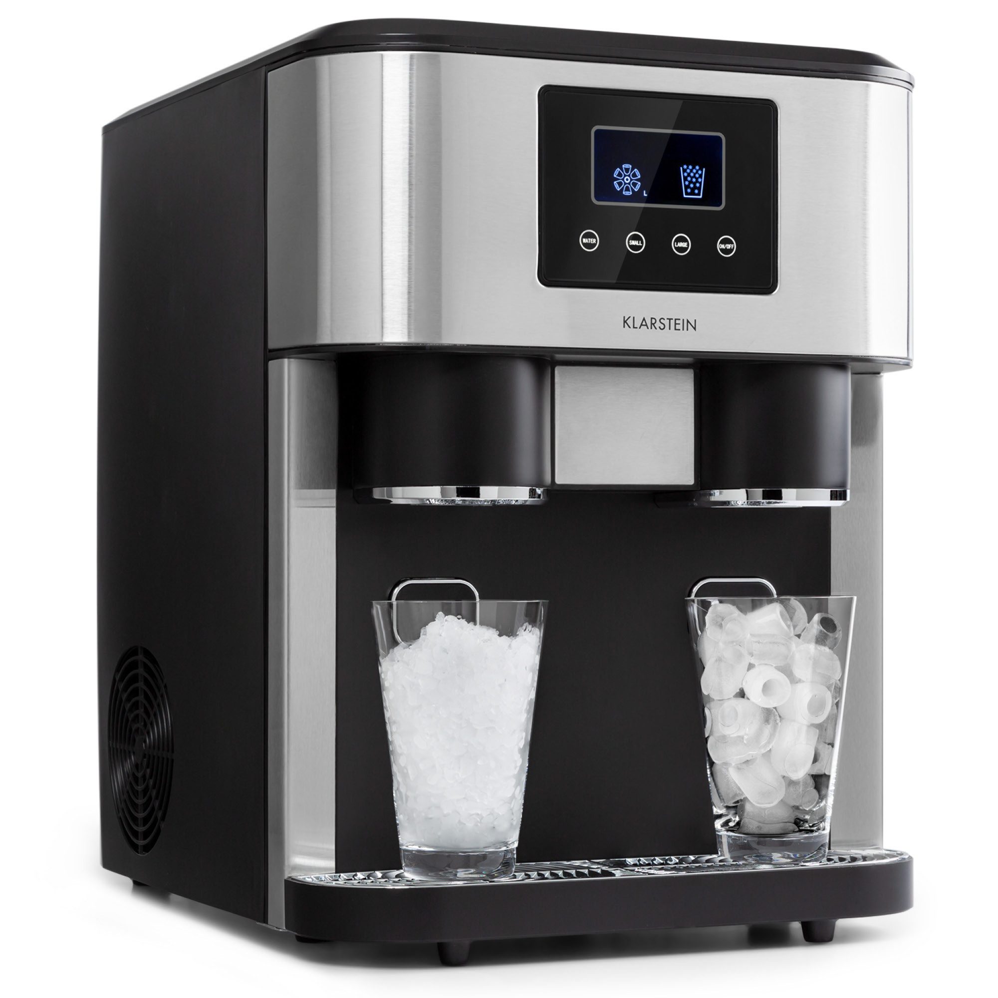 Klarstein Eiswürfelmaschine Eiszeit Crush Eiswürfelmaschine 15 kg/24h 2 Größen Crushed Ice, Eiswürfelmaschine mit Crushed Ice Eiswürfelbereiter Ice Cube Maker