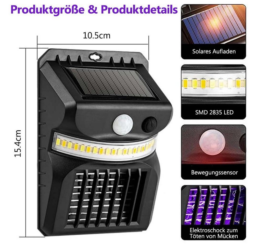 Thumbnail - RWEUOQ Insektenfalle LED Wandleuchten 2-in-1 Solar Mückenvernichter mit Bewegungsmelder, insektenfänger Fliegenfänger In...