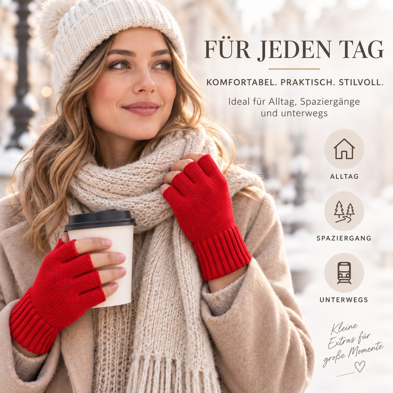 herémood Strickhandschuhe Fingerlose Handschuhe Winter für Damen Herren, Winterhandschuhe vollständig bedeckte Finger, Testsiegel SEHR GUT (Note 1,1) – Bild 5 von 5