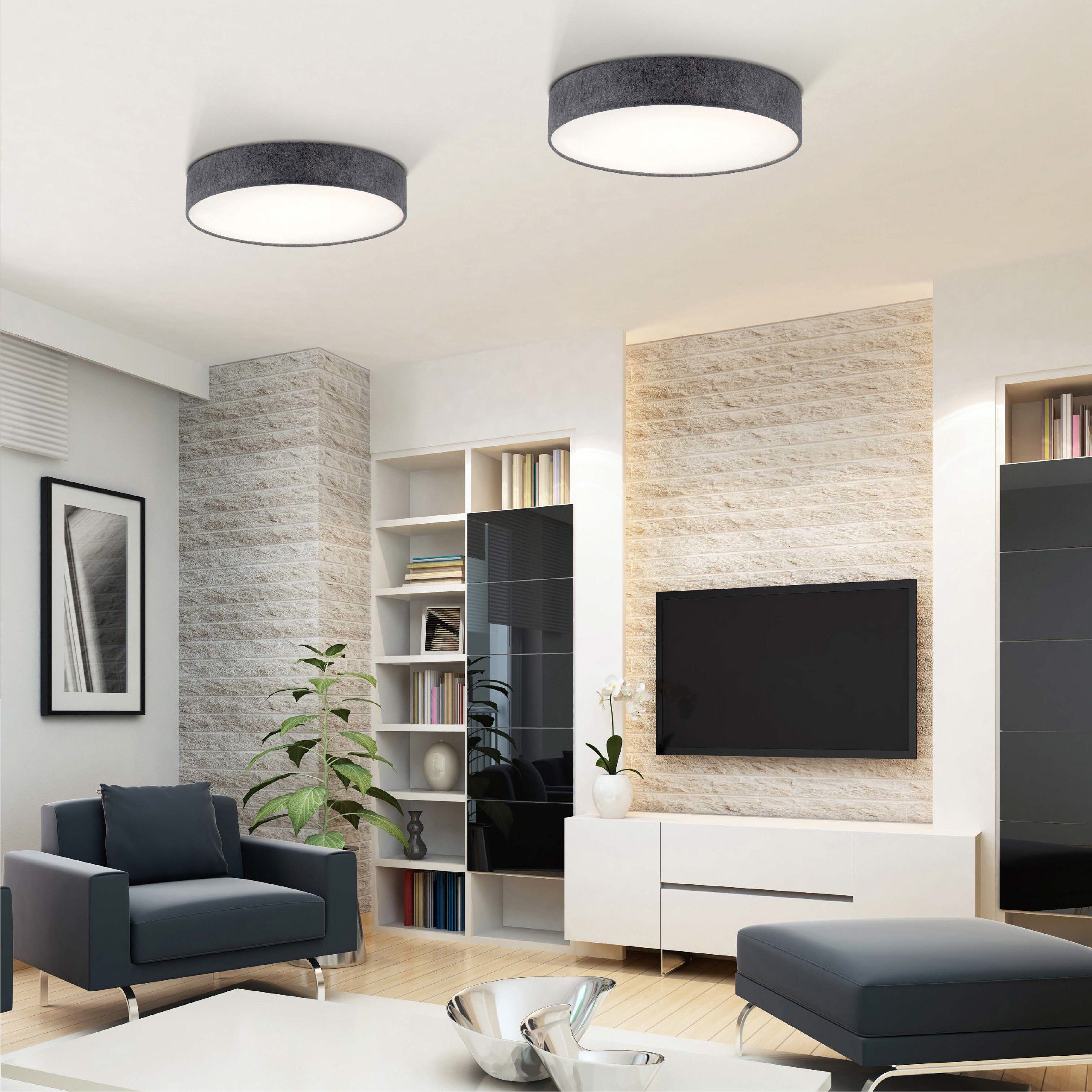 Paul Neuhaus Smarte LED-Leuchte LED Deckenlampe Q - KIARA Smart Home, Smart Home, CCT-Farbtemperaturwechsel, Dimmfunktion, Memoryfunktion, mit Leuchtmittel, Stoffschirm Textilschirm grau D=58cm, Alexa App